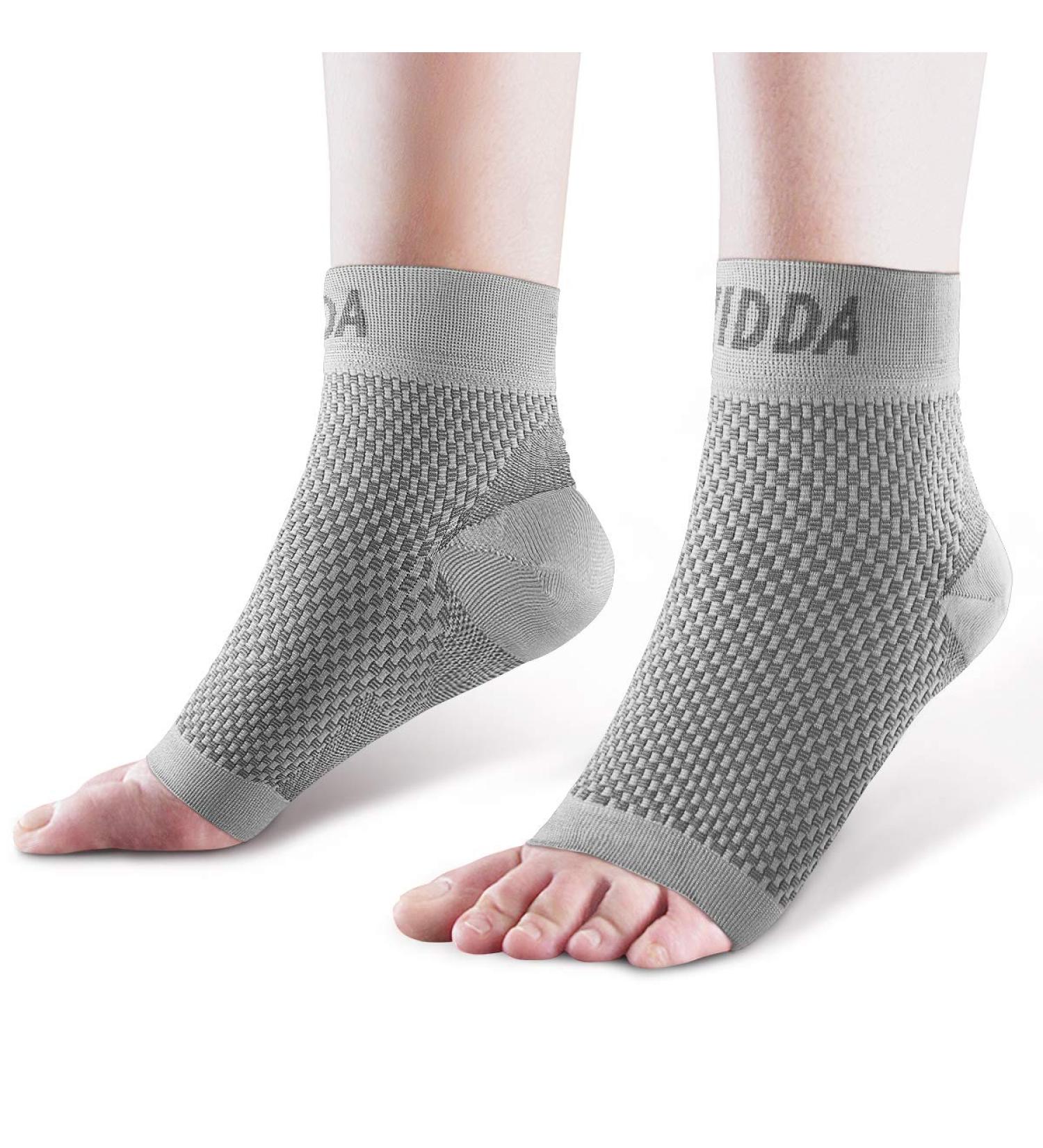 Plantar Fasciitis Socks with Arch Support - Grey (2 Pairs) | Pain Relief Compression Sleeves for Arthritis | Sports Ankle Supports for Men and Women - Buy Online on GoSupps.com