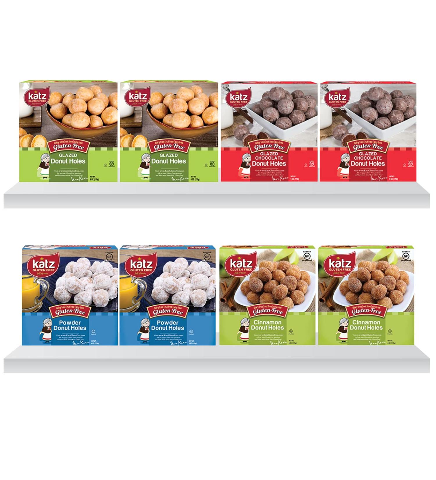 Katz Gluten Free Donut Holes Variety Pack - Dairy Free, Soy Free, Nut Free - Powdered, Glazed, Cinnamon, Glazed Chocolate - Kosher - 16 Count - Buy Online on GoSupps.com