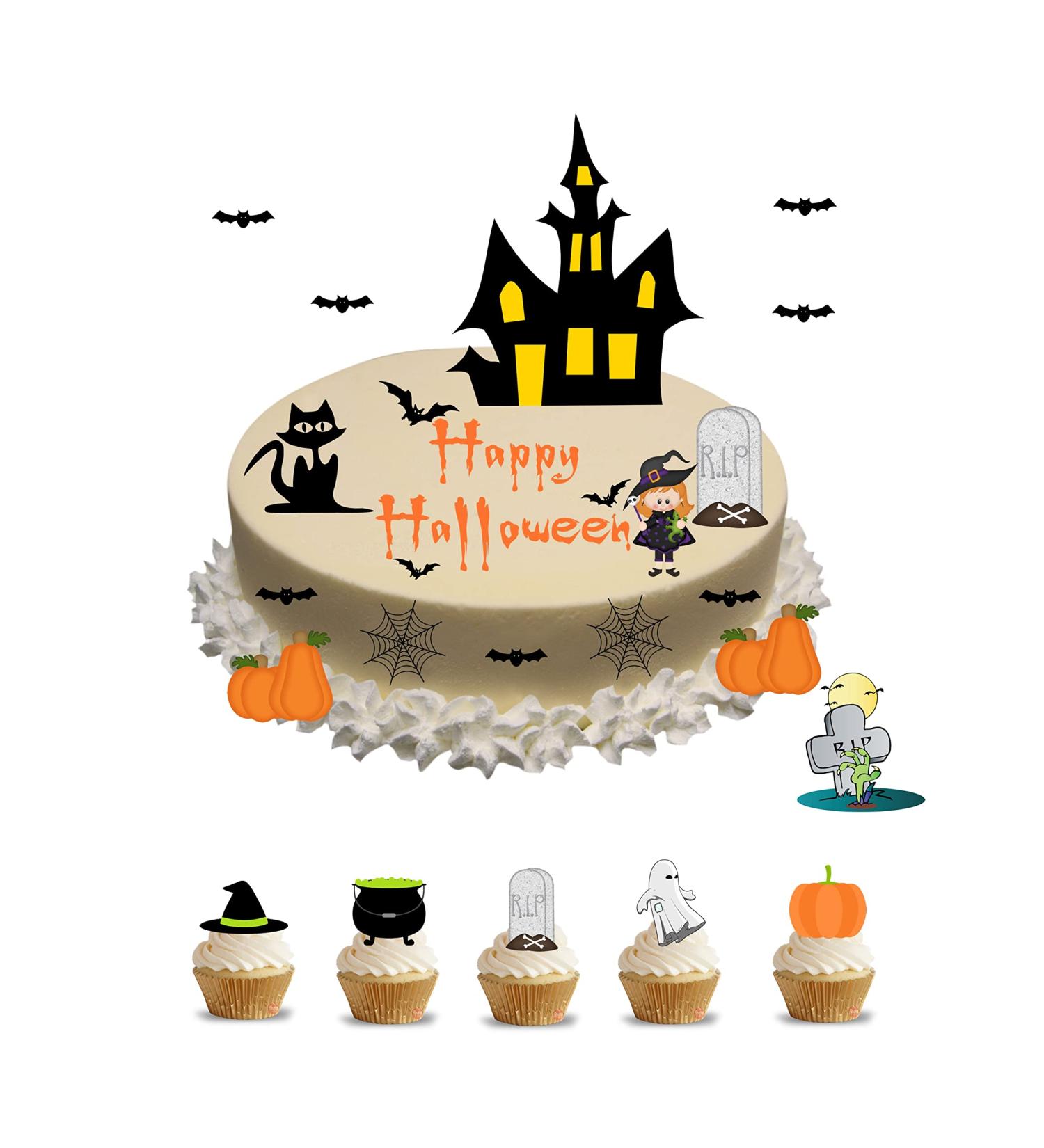 edible Halloween Scary Haunted House Stand Up Scene Made from Edible Wafer Card Perfect for Decorating Your birthday and Halloween Cakes- childrens kids party Standing Cupcake Cake Toppers 25 pieces - Buy Online on GoSupps.com