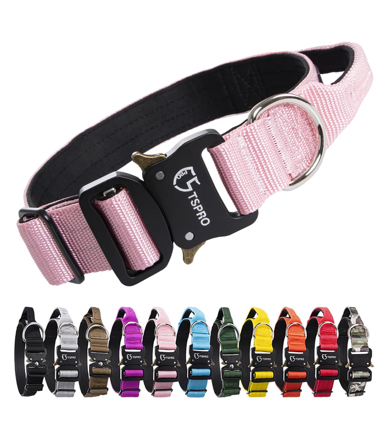 Tspro Premium Dog Collar with Handle - Adjustable Heavy-Duty Pink Collar for Small to Extra Large Dogs (Size M: 37-46cm) - Buy Online on GoSupps.com