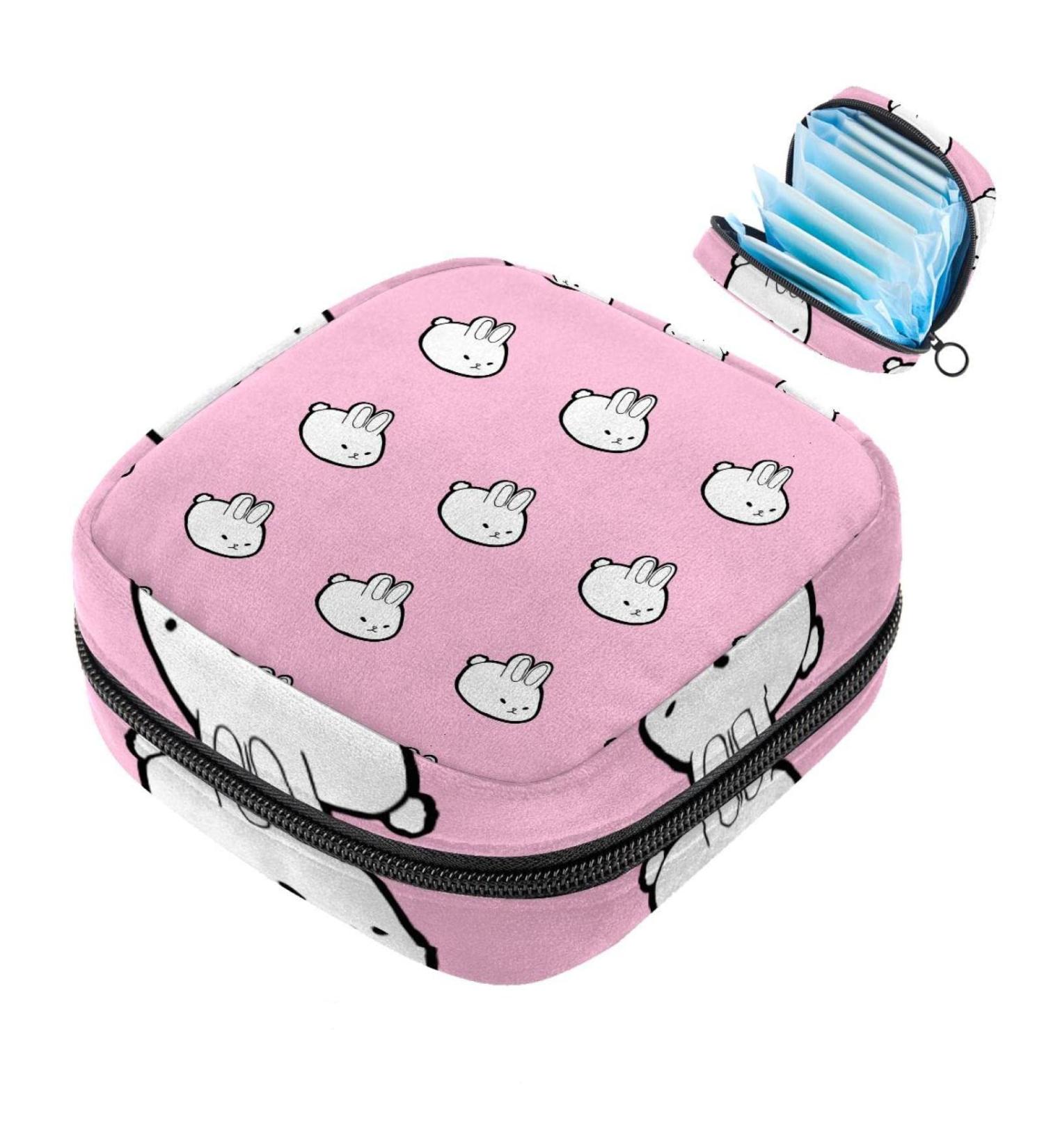 Stylish Menstruation Pad Bag with Zipper - Cute Rabbit Design for Women & Girls | Tampon & Napkin Storage Solution - Buy Online on GoSupps.com