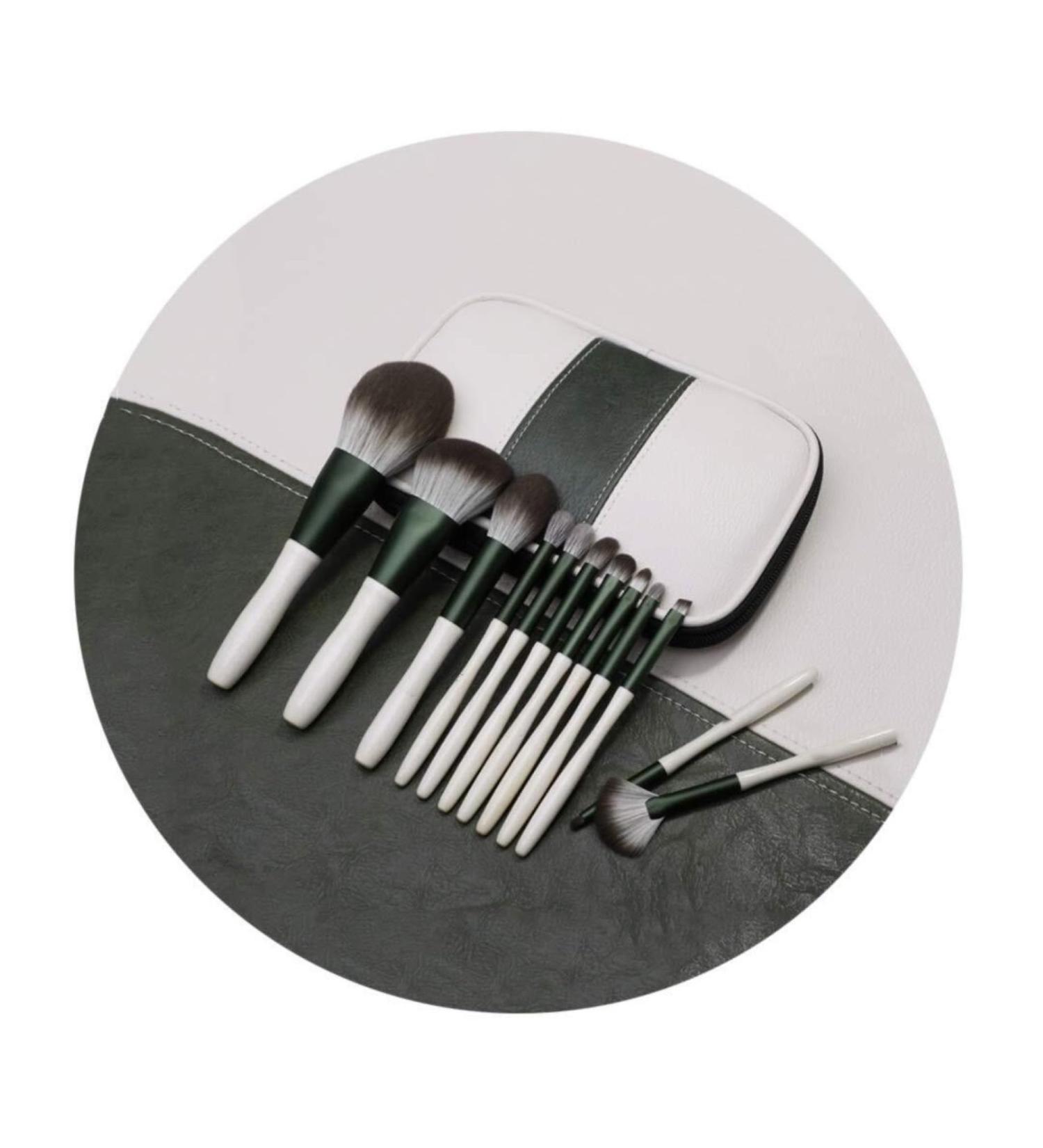 Makeup Brush 12 Green Makeup Brush Sets Non-irritating Synthetic Fiber Brush With Travel Cosmetic Bag Portable Beauty - Buy Online on GoSupps.com