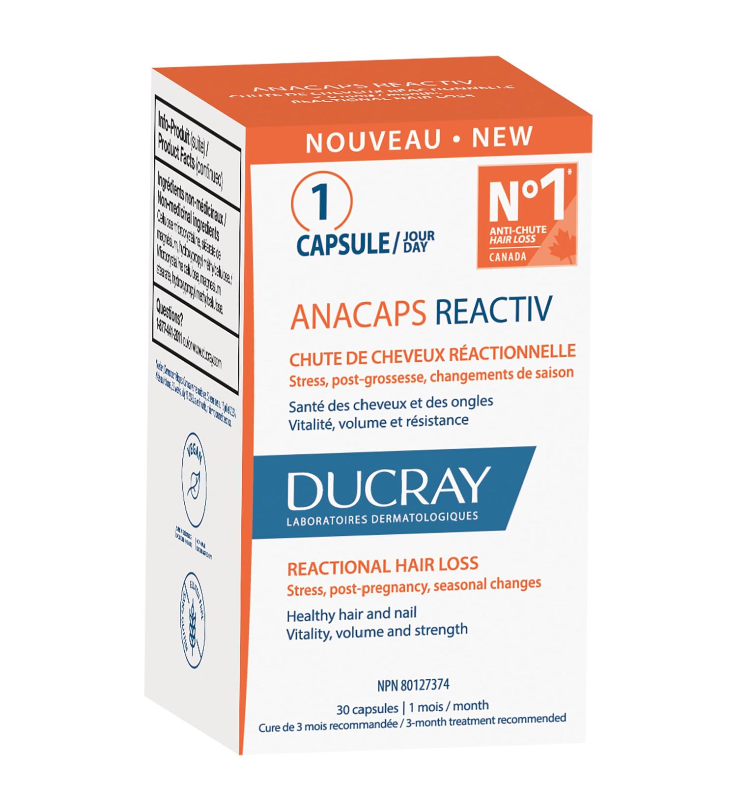 Ducray - Anacaps Reactiv - Reactional Hair loss - Healthy Hair & Nails - Vitality Volume & Strength - 30 Capsules - Buy Online on GoSupps.com