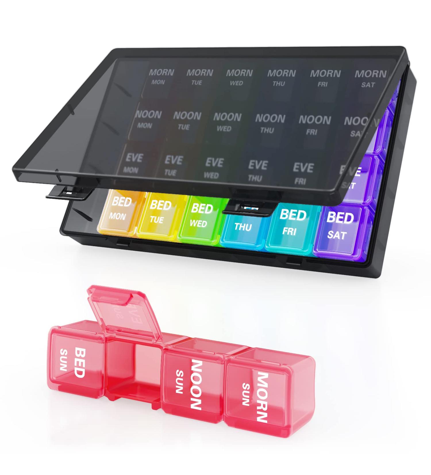 Large 4-Times-a-Day Weekly Pill Organizer with Dust-Proof Container - Rainbow - Buy Online on GoSupps.com