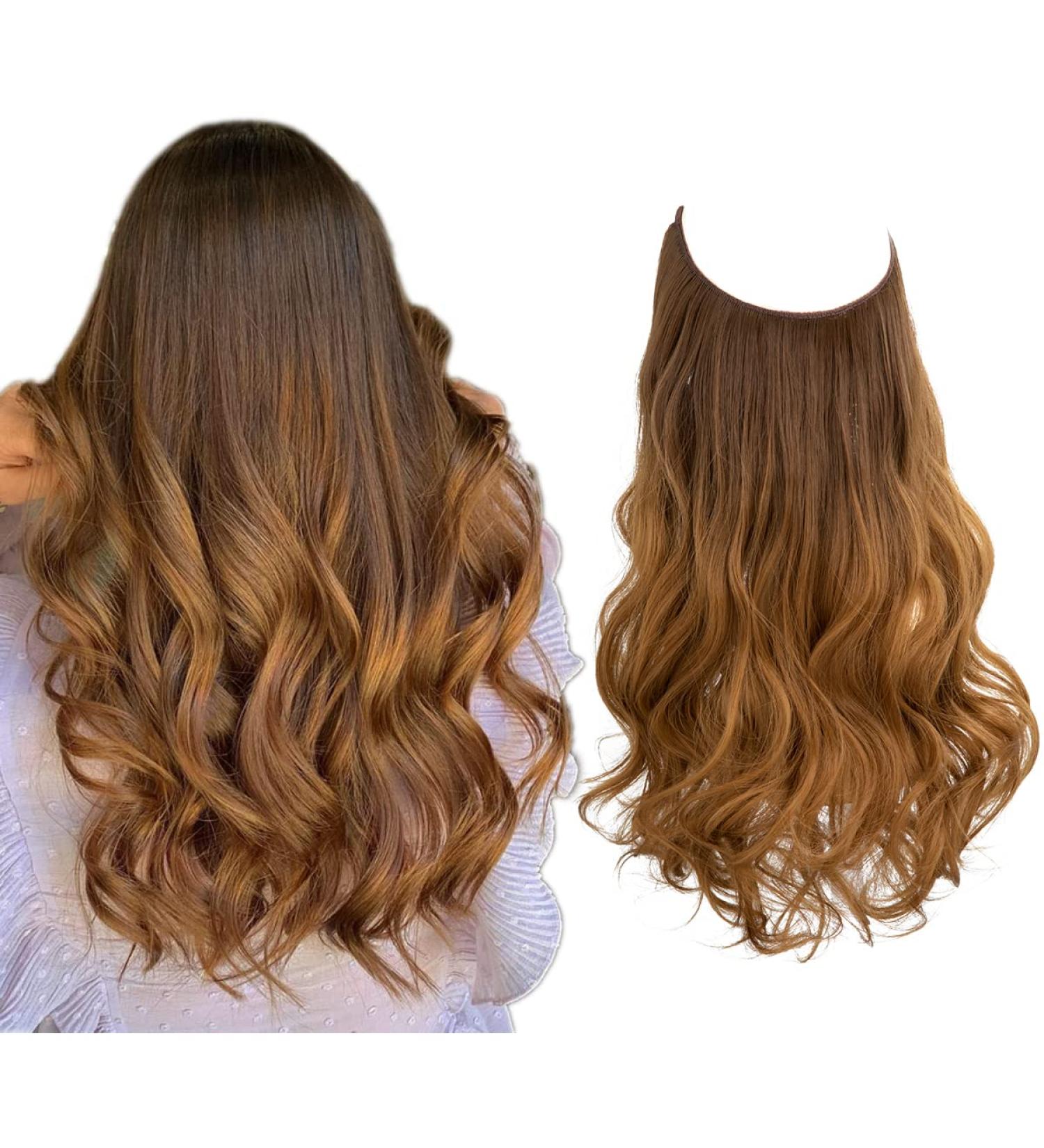 SARLA 18 Inch Invisible Adjustable Wire Hair Extension - Curly Wavy Synthetic Hairpiece for Women - Brown to Golden Ombre - Heat Resistant Fiber - Pack of 1 - Buy Online on GoSupps.com