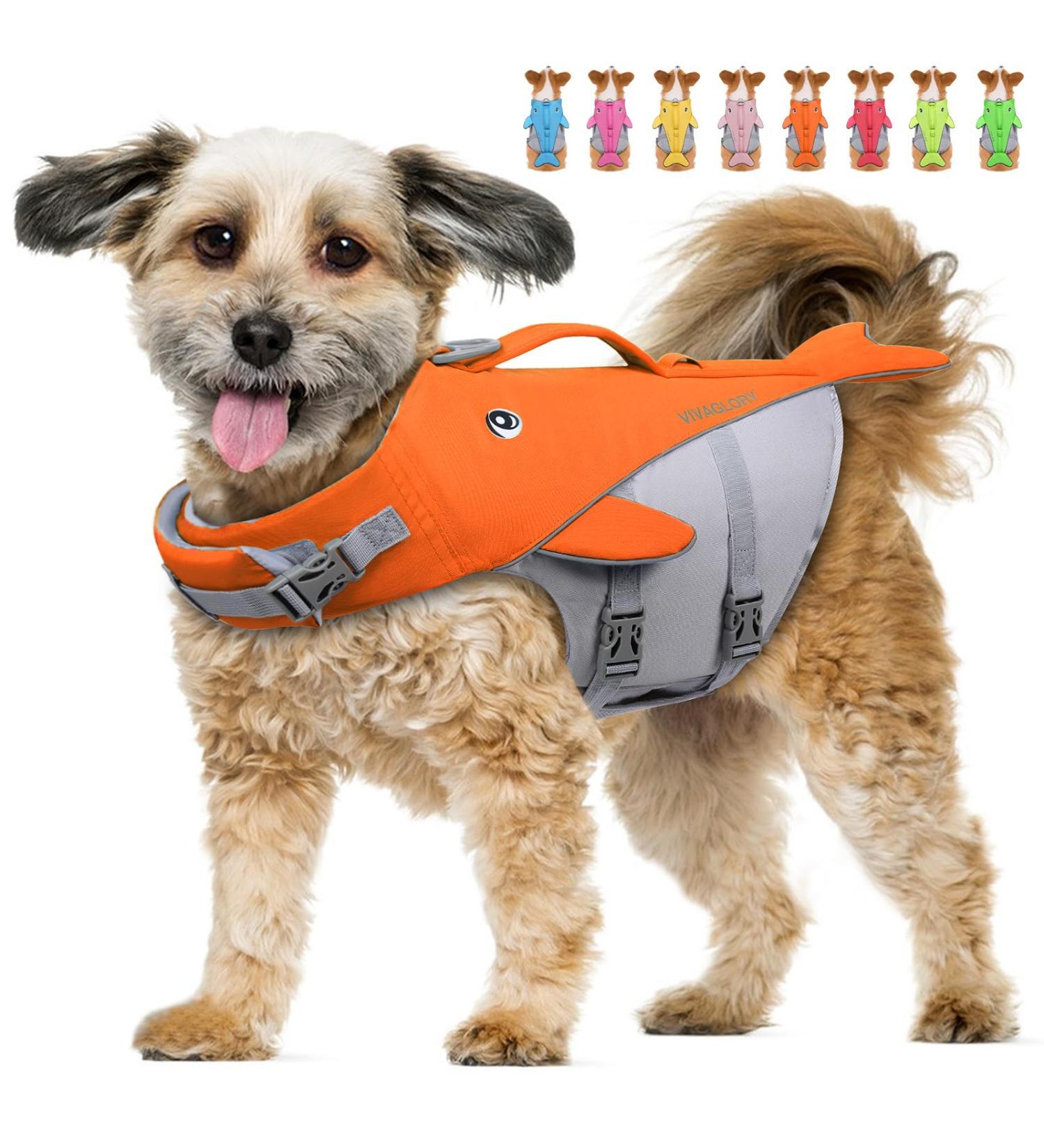 Vivaglory Neon-Orange Dog Swimming Vest for Small & Medium Dogs | Adjustable Easy-On/Easy-Off | Fits 48-58 cm Ribcage Girth - Buy Online on GoSupps.com