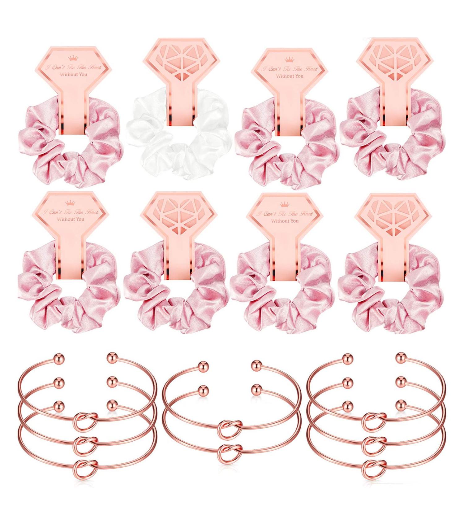 Bridesmaid Satin Hair Scrunchies Bridesmaid Bracelets - Bobbles Elastic Hair Bands Hair Bands for Women Bridesmaid Gifts (8 Pieces Scrunchies +8 Pieces Bracelets) - Buy Online on GoSupps.com