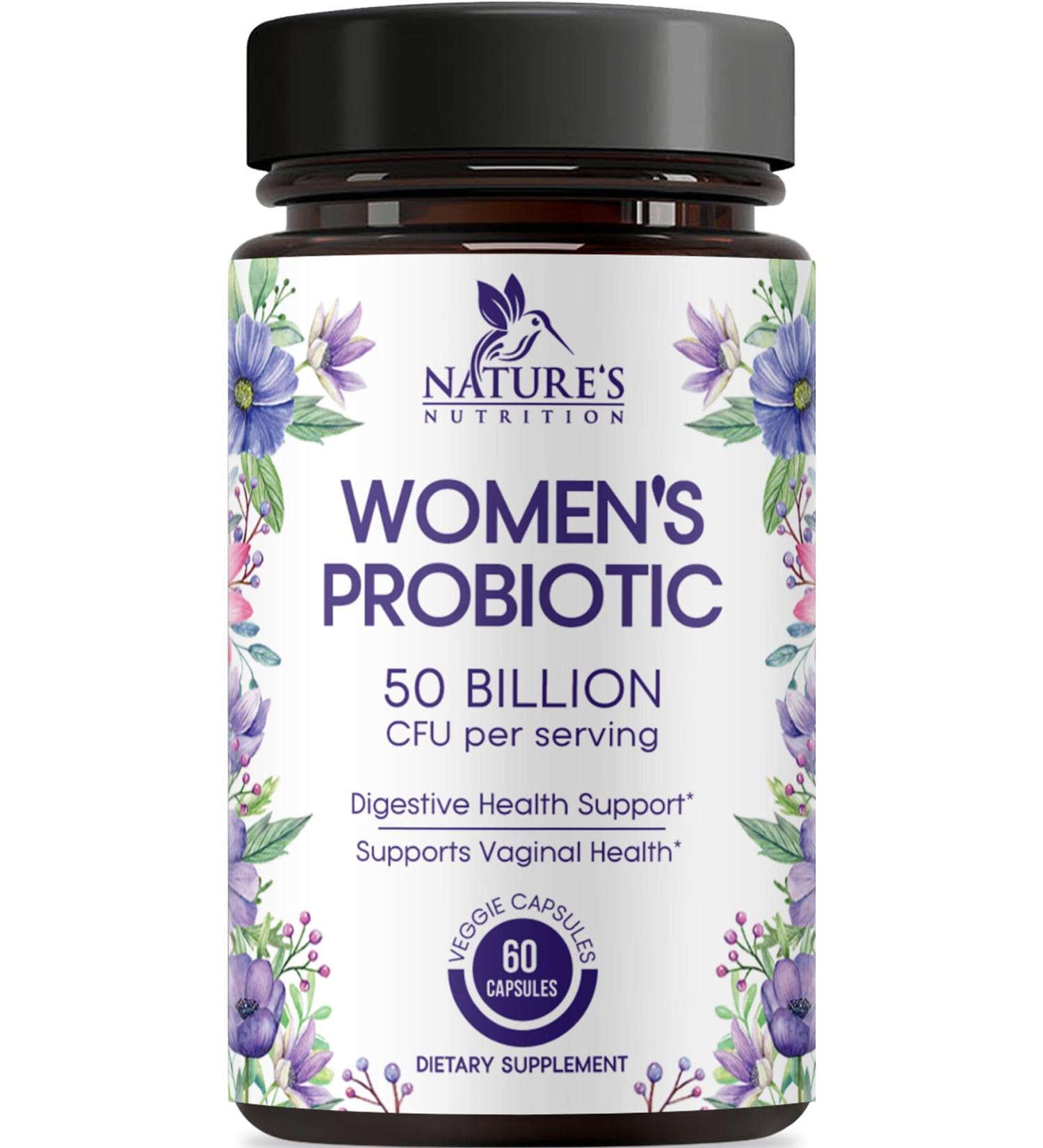 Probiotics for Women's Digestive Health - 50 Billion CFU - 5 Feminine Health Vag Strains Prebiotic for Vaginal PH Balance Urinary UT Health Womens Probiotic Shelf Stable Bottled in USA Capsules - Buy Online on GoSupps.com