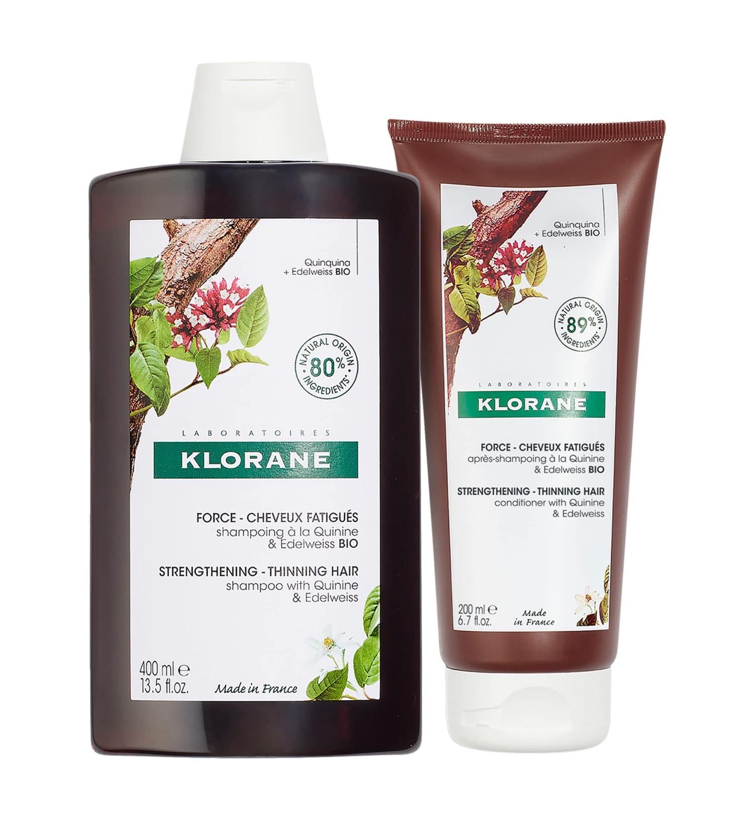 Klorane Strengthening Shampoo with Quinine and Edelweiss for Thinning Hair, Supports Thicker, Stronger, Healthier Hair, For Men and Women Paraben, Silicone and Sulfate Free, 13.5 Fl Oz Strong Hair Essentials 2 Piece Set