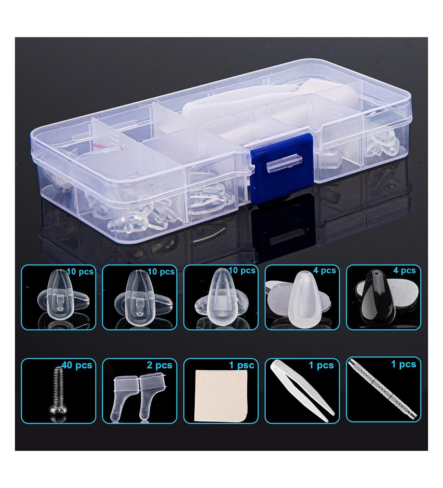 Soft Silicone Air Chamber Eyeglasses Nose Pads - 19 Pairs with Screws, Micro Screwdriver, Cloth, Anti-Drop Hook - Buy Online on GoSupps.com