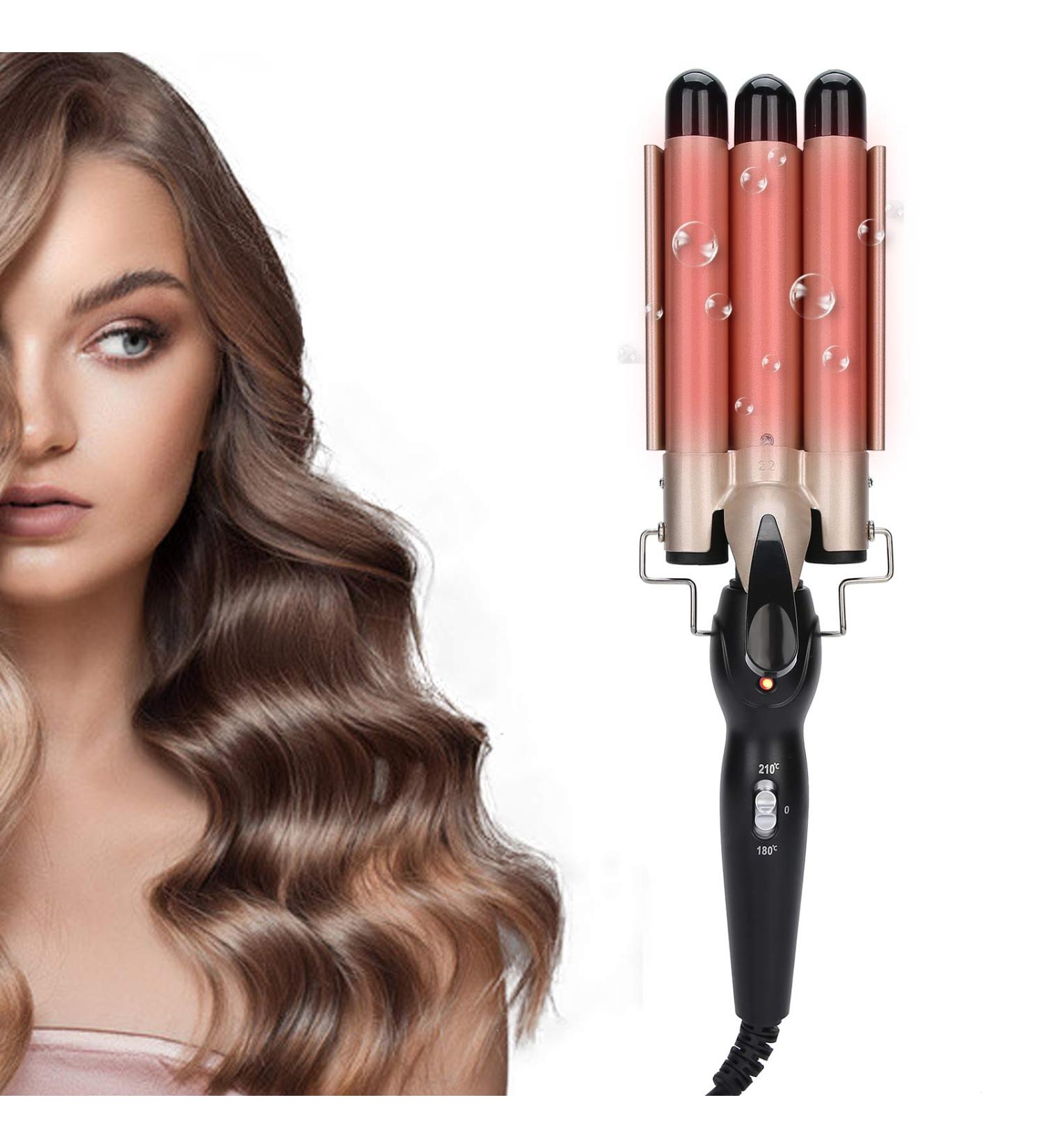 Saluaqui 3 Barrel Curling Iron Wand Adjustable Hair Waver 22mm Hair Crimper 2 Gear Temperature 30 Heat Settings Hair Styling Tool for All Hair Types 110V - 240V Gold 22mm - Buy Online on GoSupps.com
