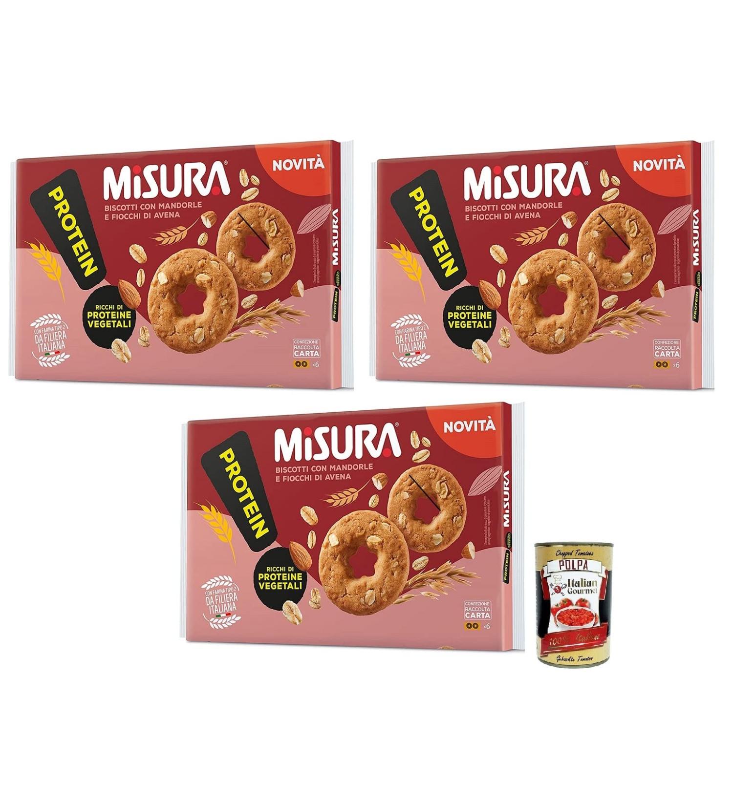  Italian Gourmet E.R. Misura Pack of 3 protein biscuits with almonds and oats rich in plant-based protein 260g pack + Italian Gourmet Polpa di Pomodoro 400g box - Buy Online on GoSupps.com