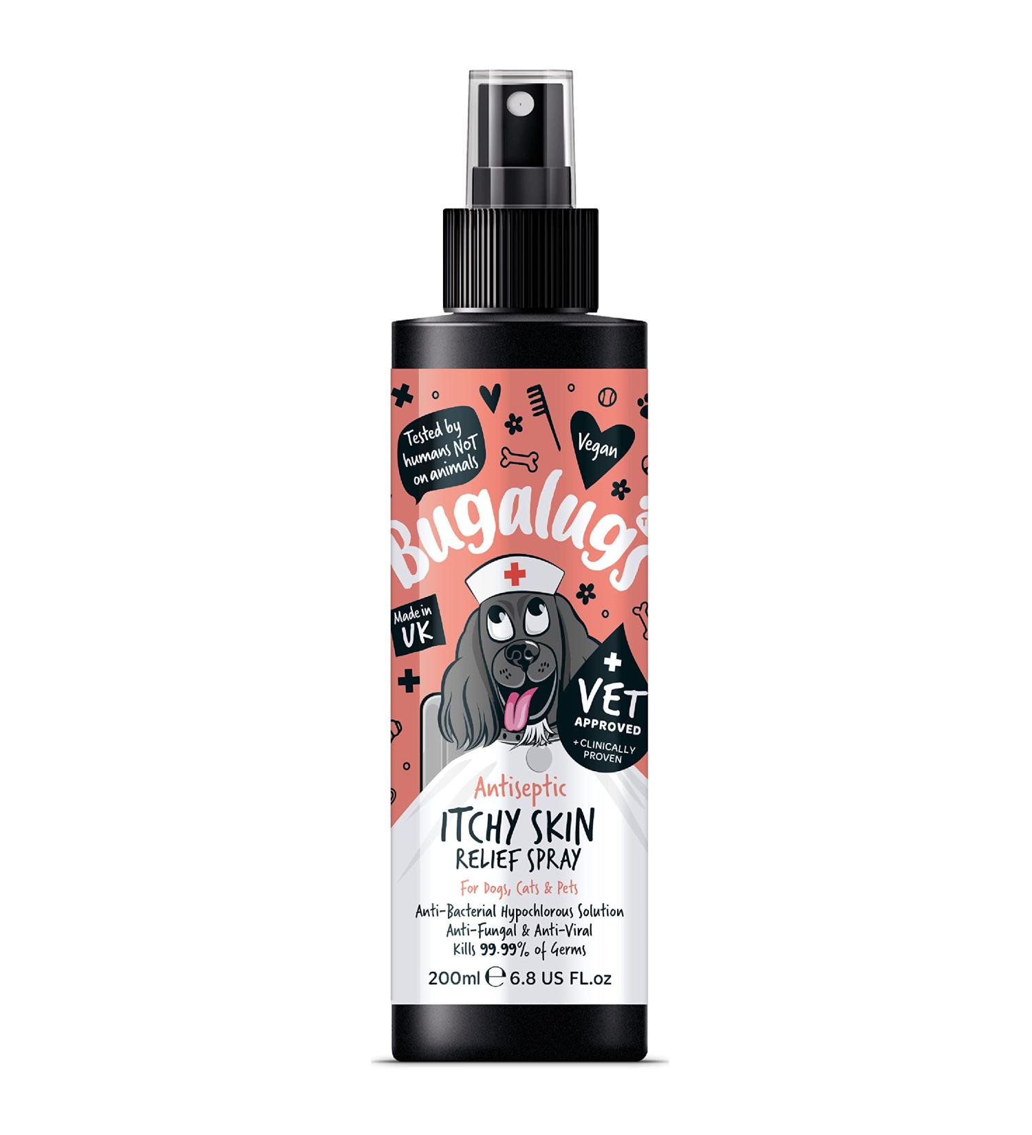 BUGALUGS itchy dog skin relief Antiseptic spray for dogs puppy cats & pets - Dog grooming Antibacterial Antifungal for dog itchy skin relief- use with our dog shampoo sensitive skin 200ml Spray - Buy Online on GoSupps.com