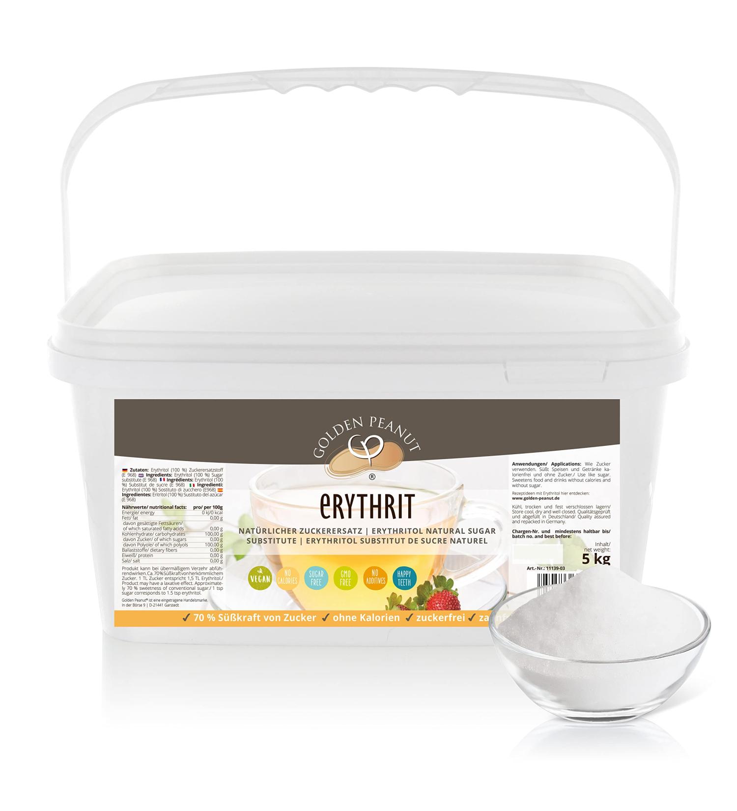 Golden Peanut Erythritol 5kg - Natural Zero-Calorie Sweetener Vegan & Tooth-Friendly Sugar Substitute - Buy Online on GoSupps.com