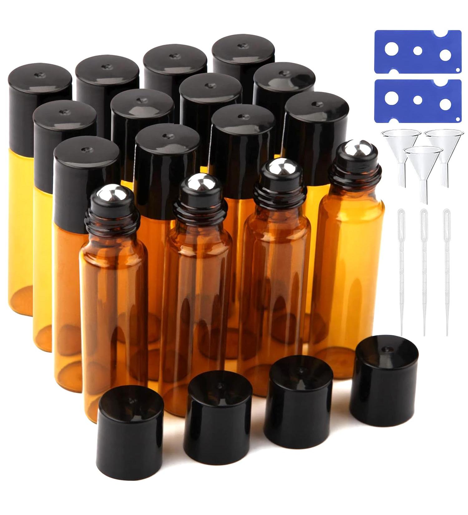 Esteopt 16PC Essential Oil Roller Ball Bottles - 10ml Portable Glass Perfume Bottles with Stainless Steel Rollers for Wellness & Massage - Buy Online on GoSupps.com