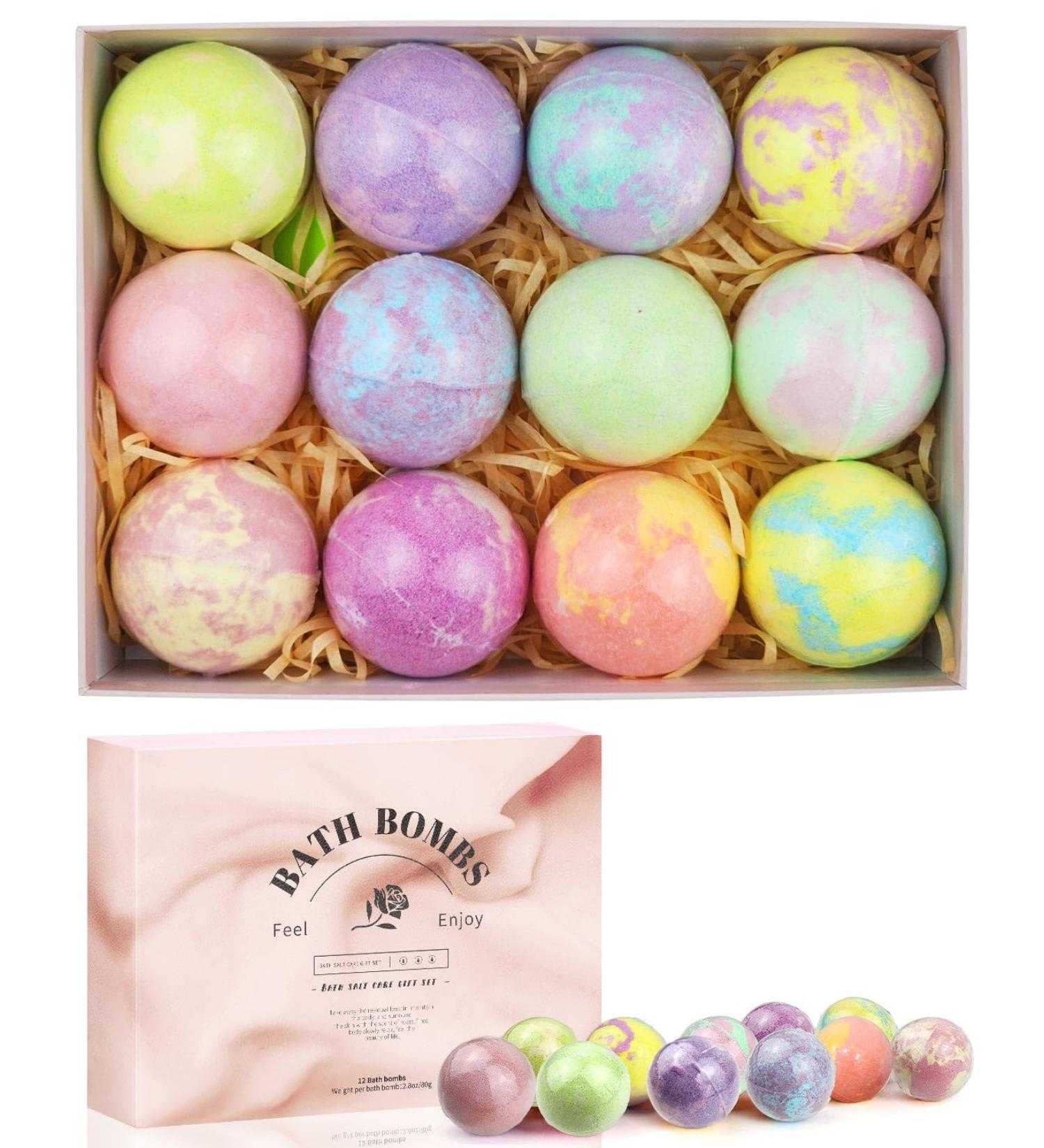 12-Piece Large Bath Bombs for Women - Organic & Natural Handmade Set for Spa Skin Care - Great Christmas or Birthday Gift Ideas for Her/Wife - 80g/2.8OZ Scents - Buy Online on GoSupps.com