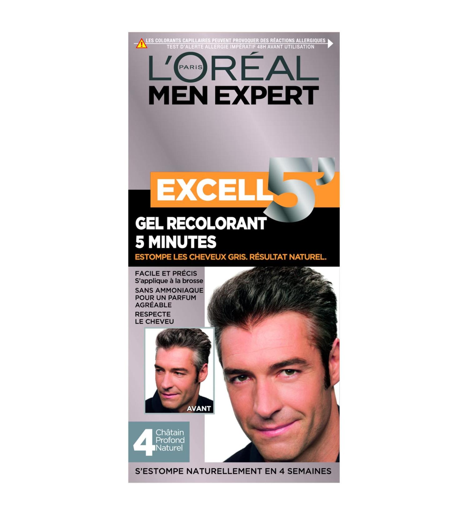 L'Or al Men Expert Excell 5 Recoloring Cream-Gel for Men Gray & White Hair Color Ammonia-Free Natural Deep Brown (4) - Buy Online on GoSupps.com