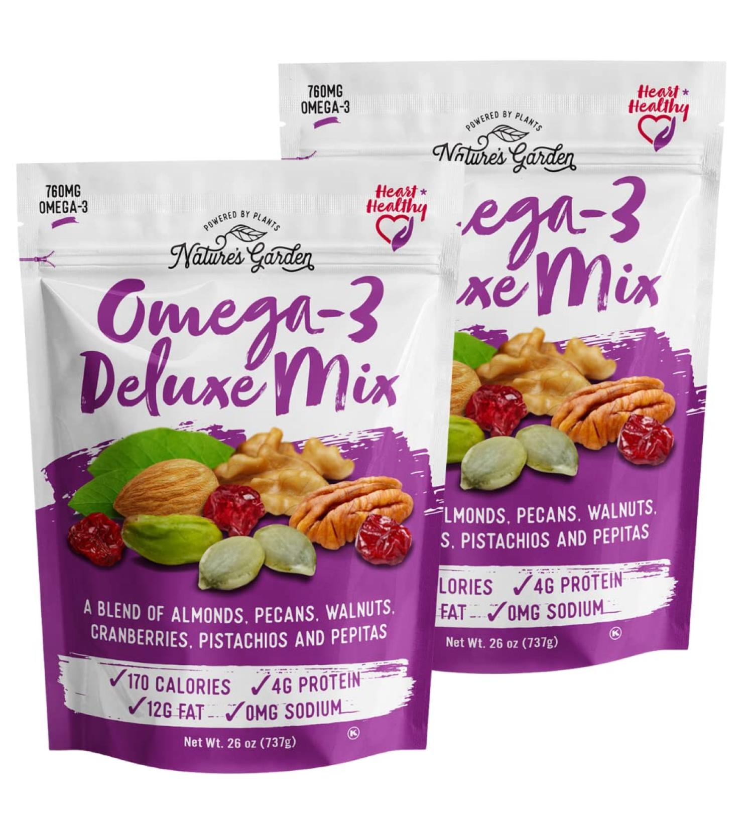 Nature's Garden Omega-3 Deluxe Trail Mix - Heart Healthy, Gluten Free, Antioxidant Rich - 26 Oz Bag (Pack of 2) - Buy Online on GoSupps.com