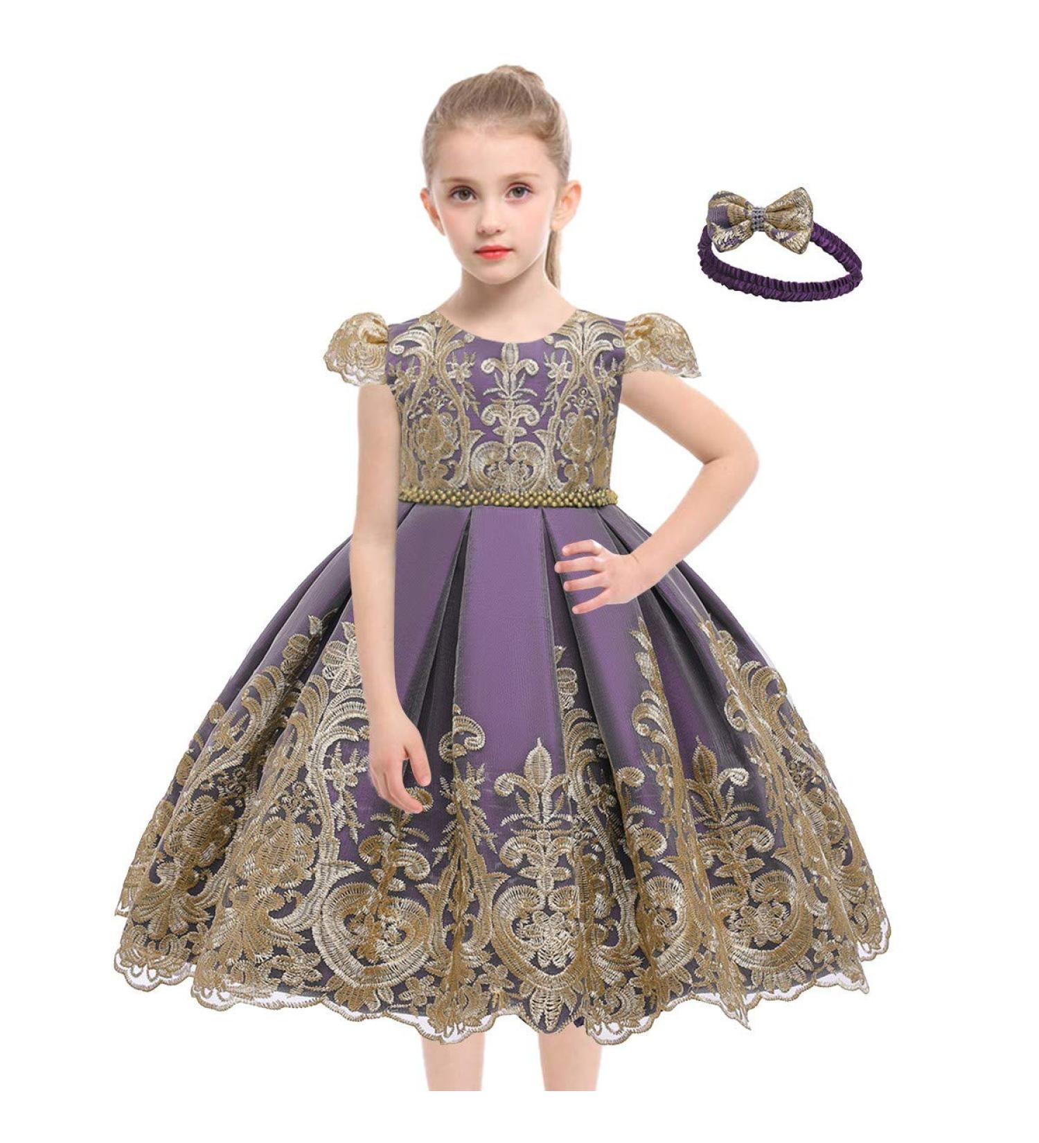 Myrisam Baby Girl Purple Embroidered Christening Dress with Headwear - 3-6 Months | Backless Wedding Party Baptism Gown - Buy Online on GoSupps.com