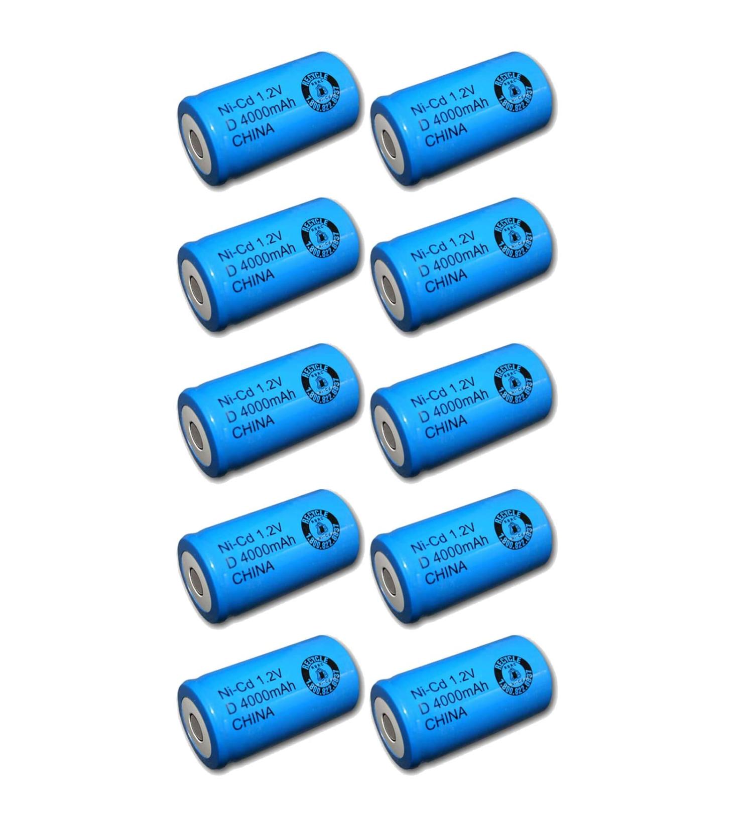 10x Exell 1.2V 4000mAh NiCD D Rechargeable Battery Flat Top Cell