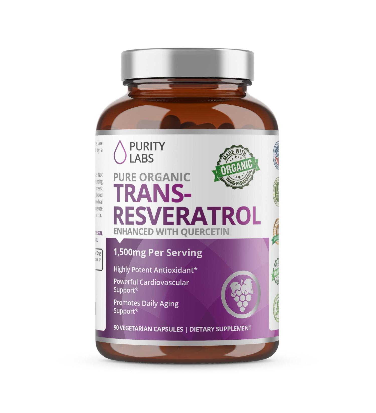 Purity Labs Organic Trans-Resveratrol - Vegan Heart & Skin Supplement - 90 Capsules - Buy Online on GoSupps.com