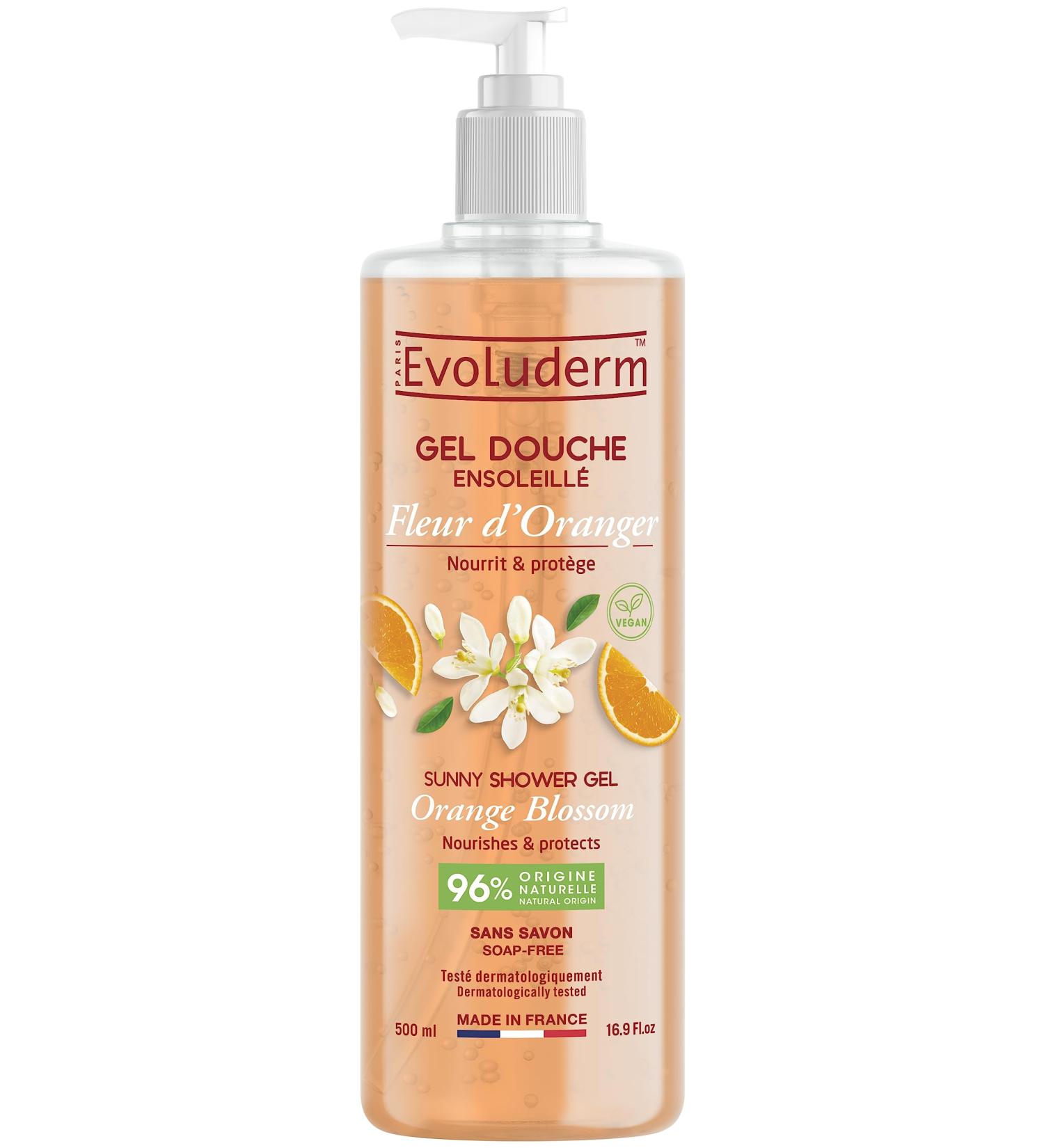 Evoluderm EVOLUDERM Sunny Orange Blossom Shower Gel - 500 ml - 96% Natural Origin - Vegan - Made in France