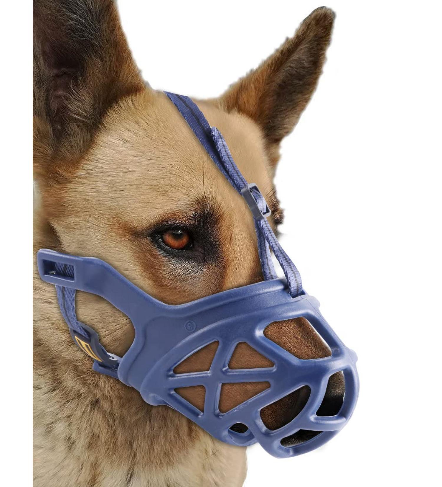 Breathable Dog Muzzle - X-Large Blue Basket Muzzle for All Breeds | Stops Biting Barking & Chewing - Buy Online on GoSupps.com