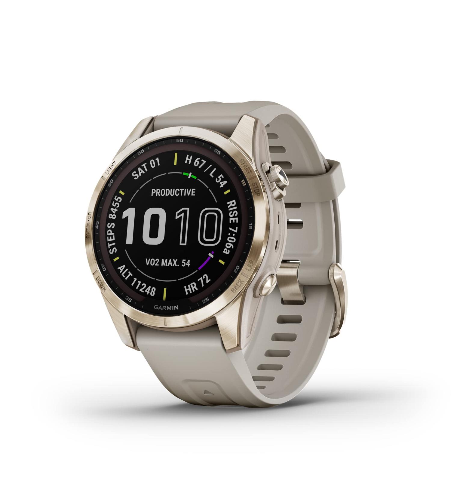 Garmin Fenix 7S Sapphire Solar Smaller Adventure Smartwatch - Cream Gold Titanium - Buy Online on GoSupps.com
