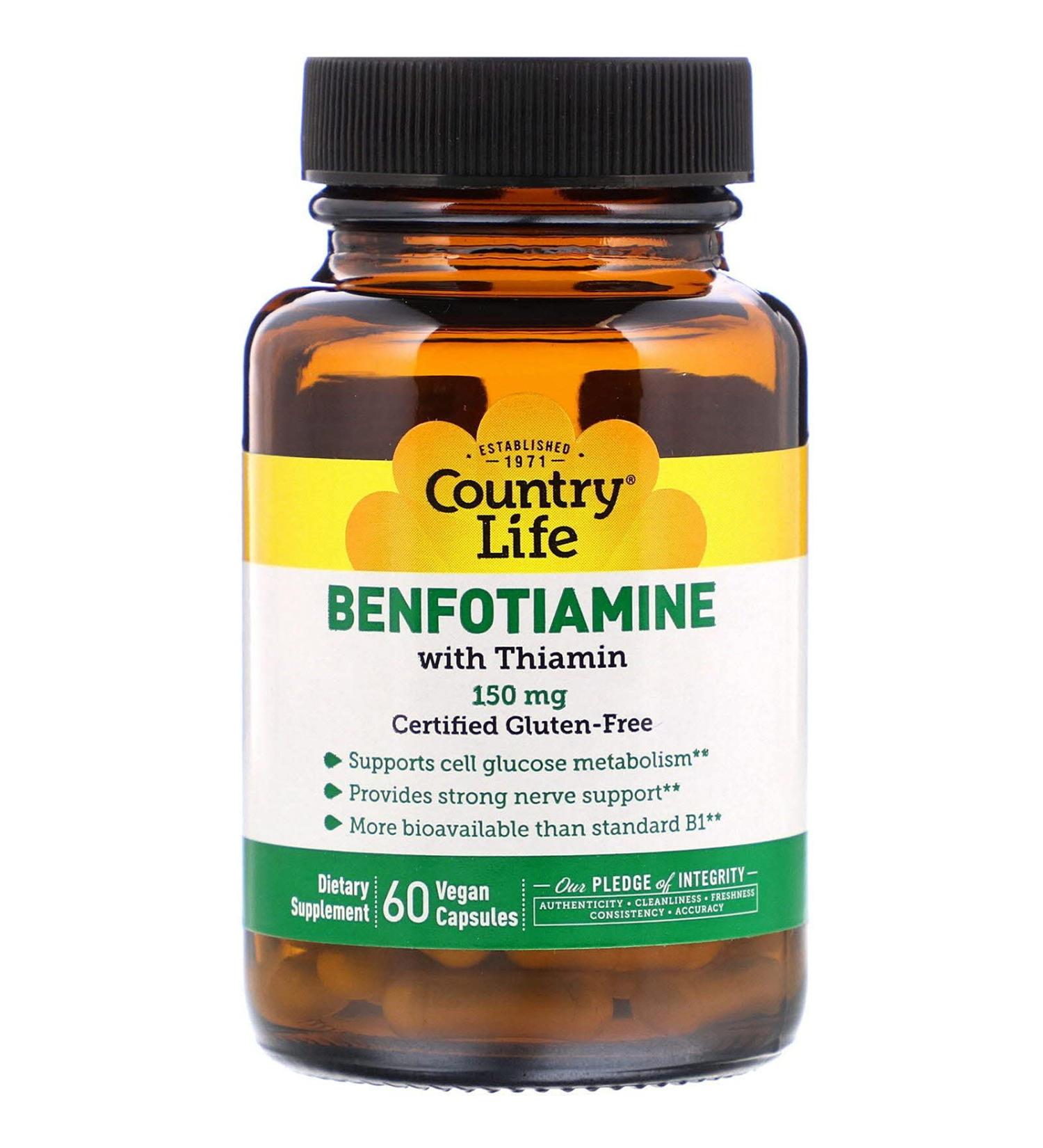 Country Life Benfotiamine with Thiamin 150mg â€“ 60 Vegan Capsules for Energy & Health - Buy Online on GoSupps.com