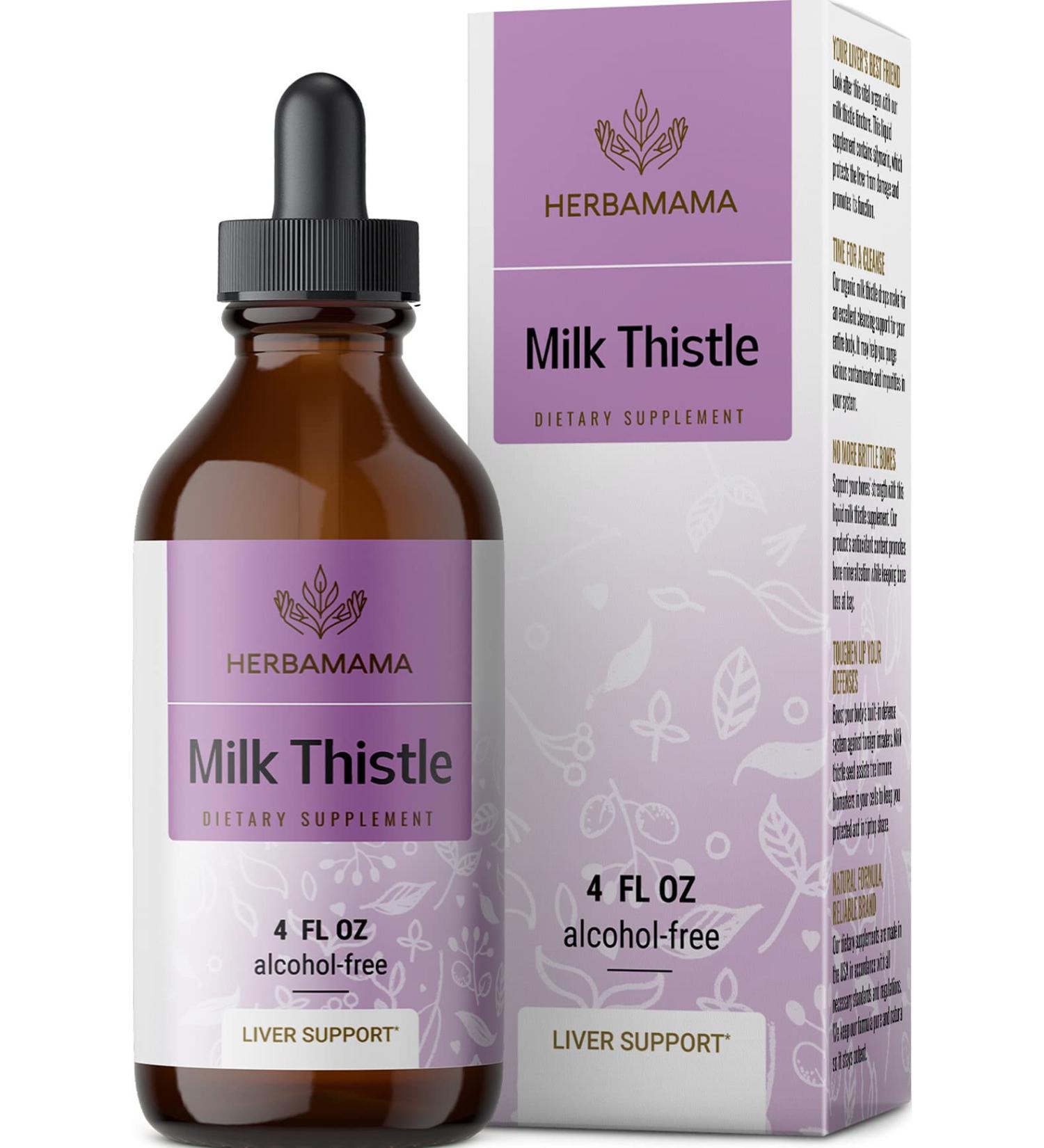 HERBAMAMA Organic Milk Thistle Seed Liquid Drops - Liver Detox Supplement - Alcohol-Free - 4 fl oz - Buy Online on GoSupps.com