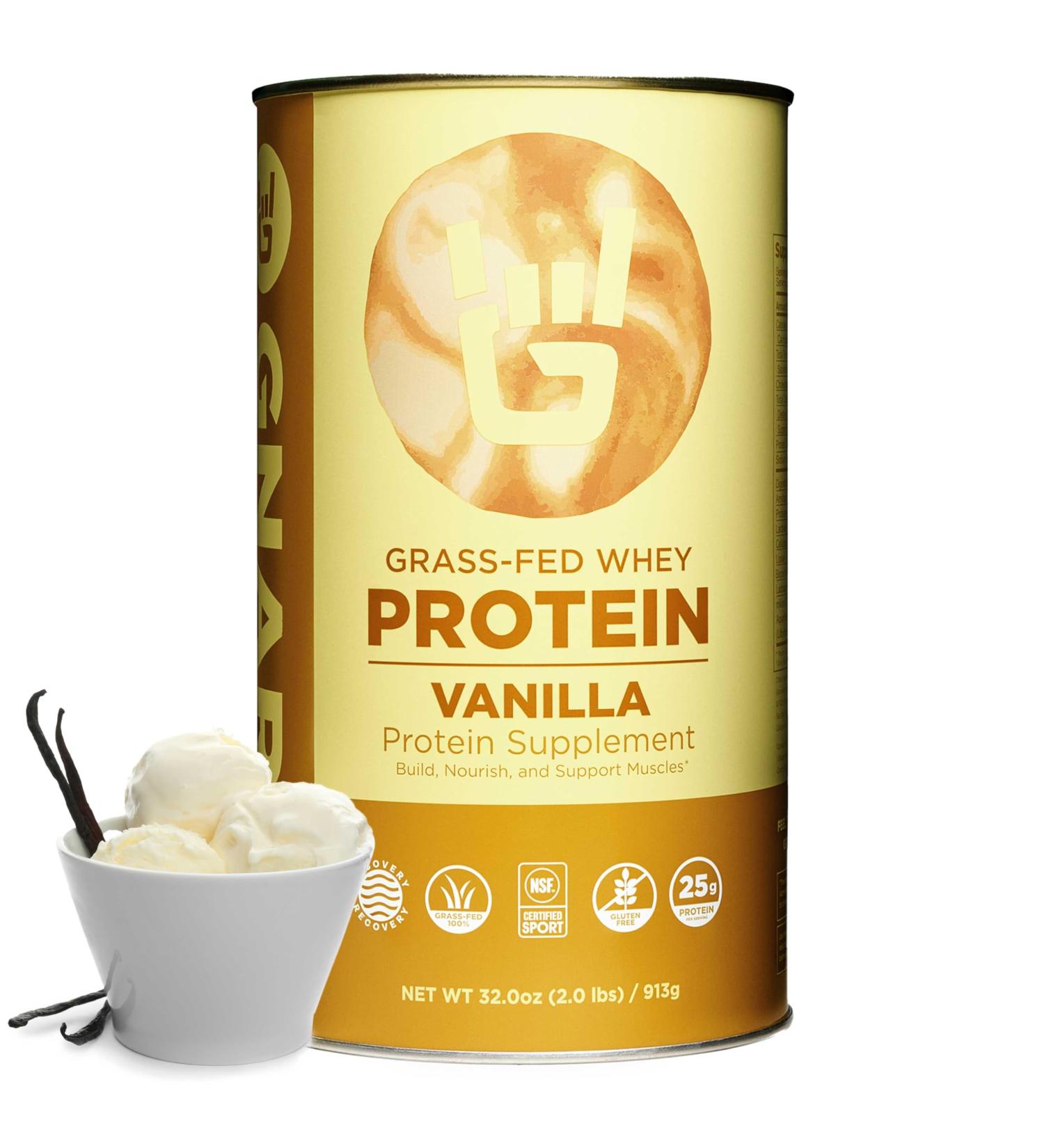 Gnarly Nutrition Vanilla Protein Powder NSF Sport Certified 25g Protein Muscle Repair Grass Fed Whey Powder Smooth Taste Vanilla 32 oz Vanilla Canister (20 Servings) - Buy Online on GoSupps.com