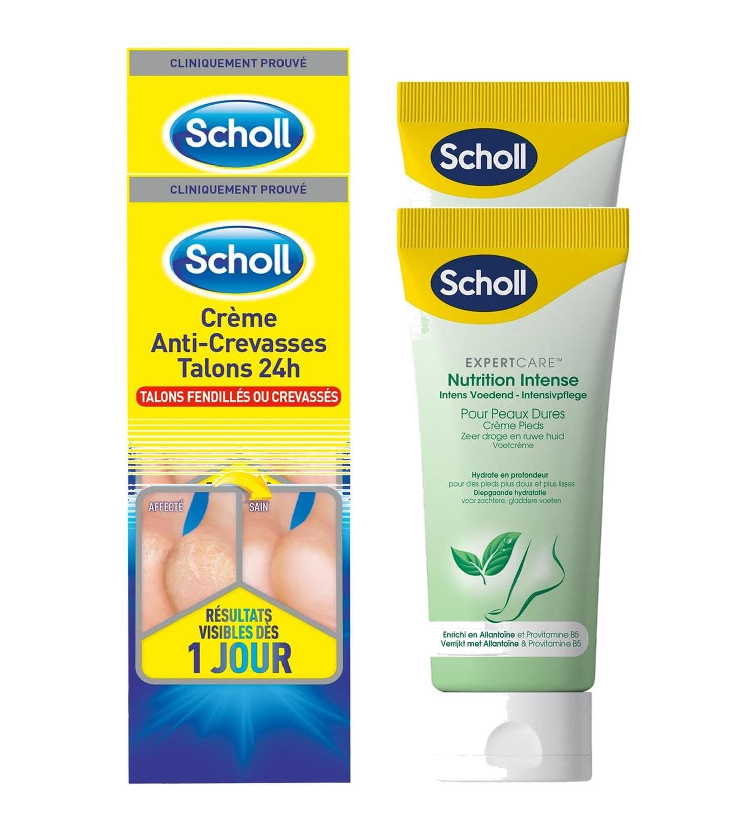 SCHOLL Pack containing 1 anti-cracking heel cream 60 ml + 1 intense nutrition cream 75 ml - pack of 3 packs - Buy Online on GoSupps.com