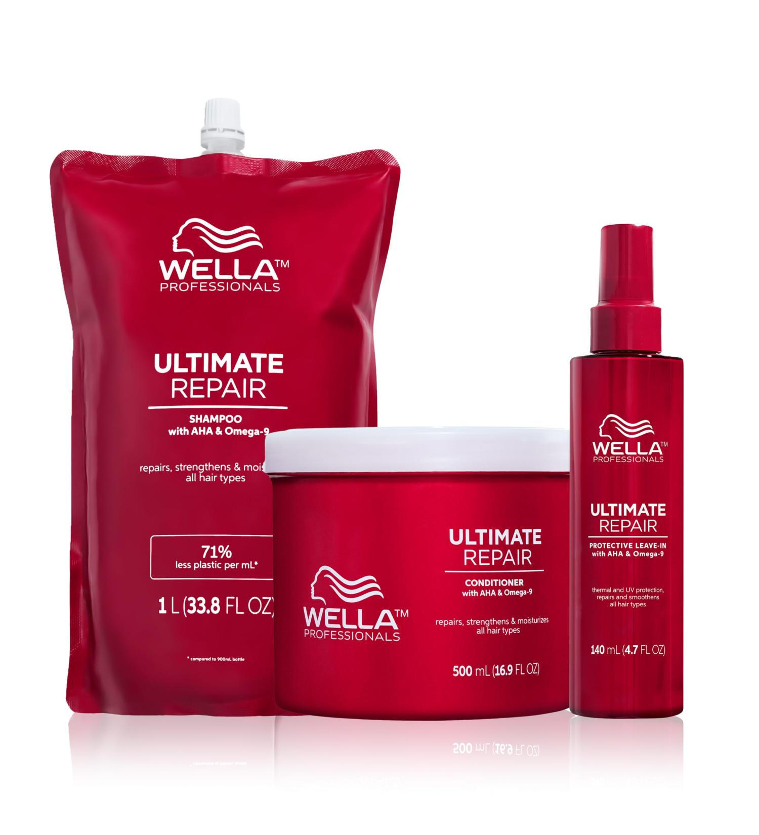 Wella Professionals Ultimate Repair Shampoo & Conditioner Set | Deep Cleaning Shampoo with Metal Purifier | Moisturizing Hair Care | 1L Shampoo 500ml Conditioner 140ml Spray Cure - Shop Now! - Buy Online on GoSupps.com
