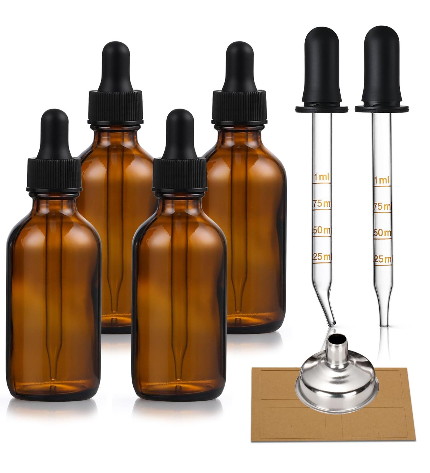4 Pack Amber Glass Dropper Bottles with Pipettes 1 oz Leakproof Tincture Bottles for Essential Oils & Liquids - International Shipping Available - Buy Online on GoSupps.com