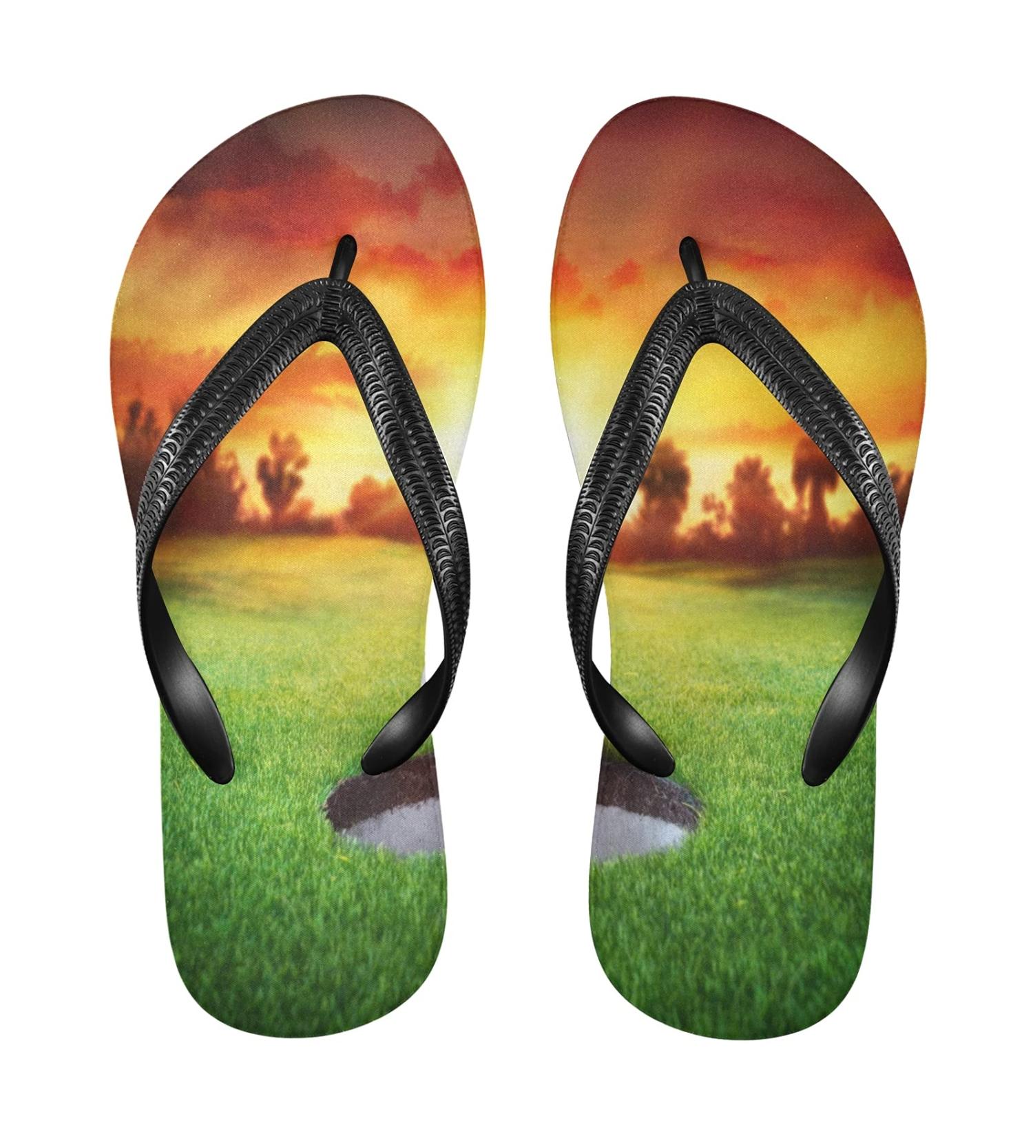Mnsruu Sport Golf Ball Sunset Flip Flops | Men's & Women's XXL Sandals for Home Hotel Spa & Travel - Buy Online on GoSupps.com