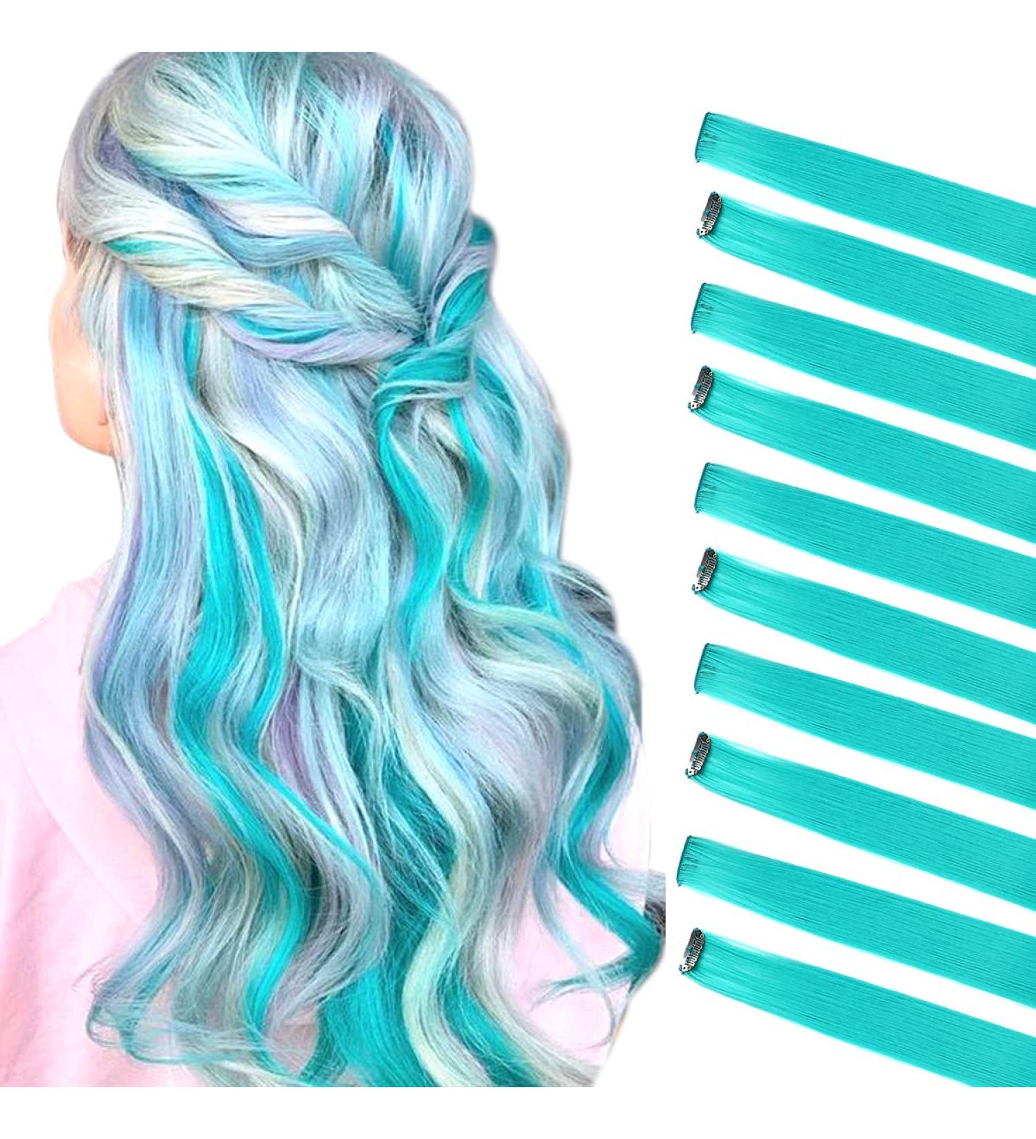 Teal Blue Clip-In Hair Extensions for Kids - 10pcs Fairy Hairpieces | 22? Halloween Accessories - Buy Online on GoSupps.com