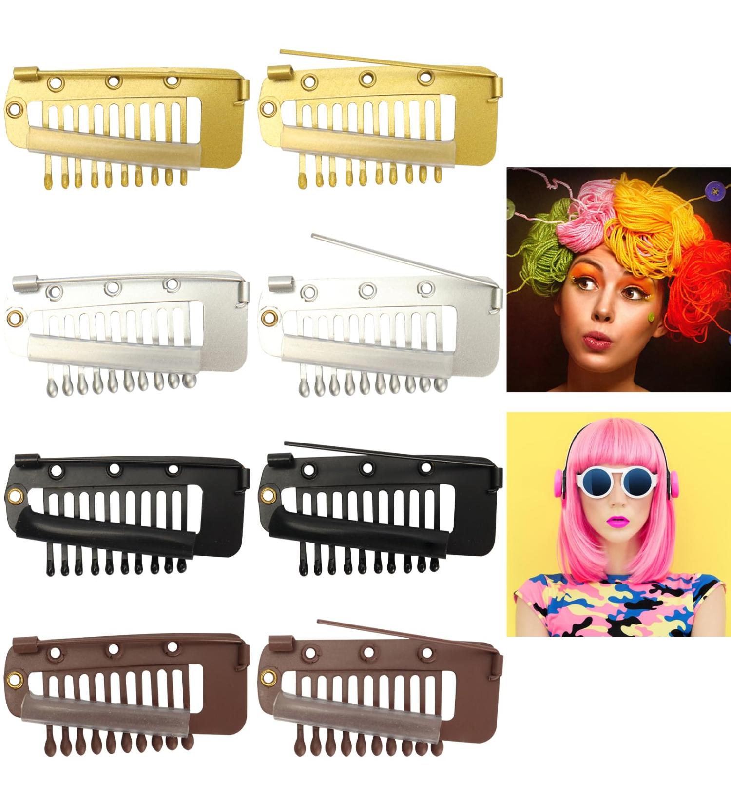 8Pcs Chunni Clips With Safety Pins Dupatta Clips With Safety Pin Sturdy 10-Tooth Wig Clips for Hair Extensions and fixed Dupatta Muslim Hijab Tikka - Buy Online on GoSupps.com