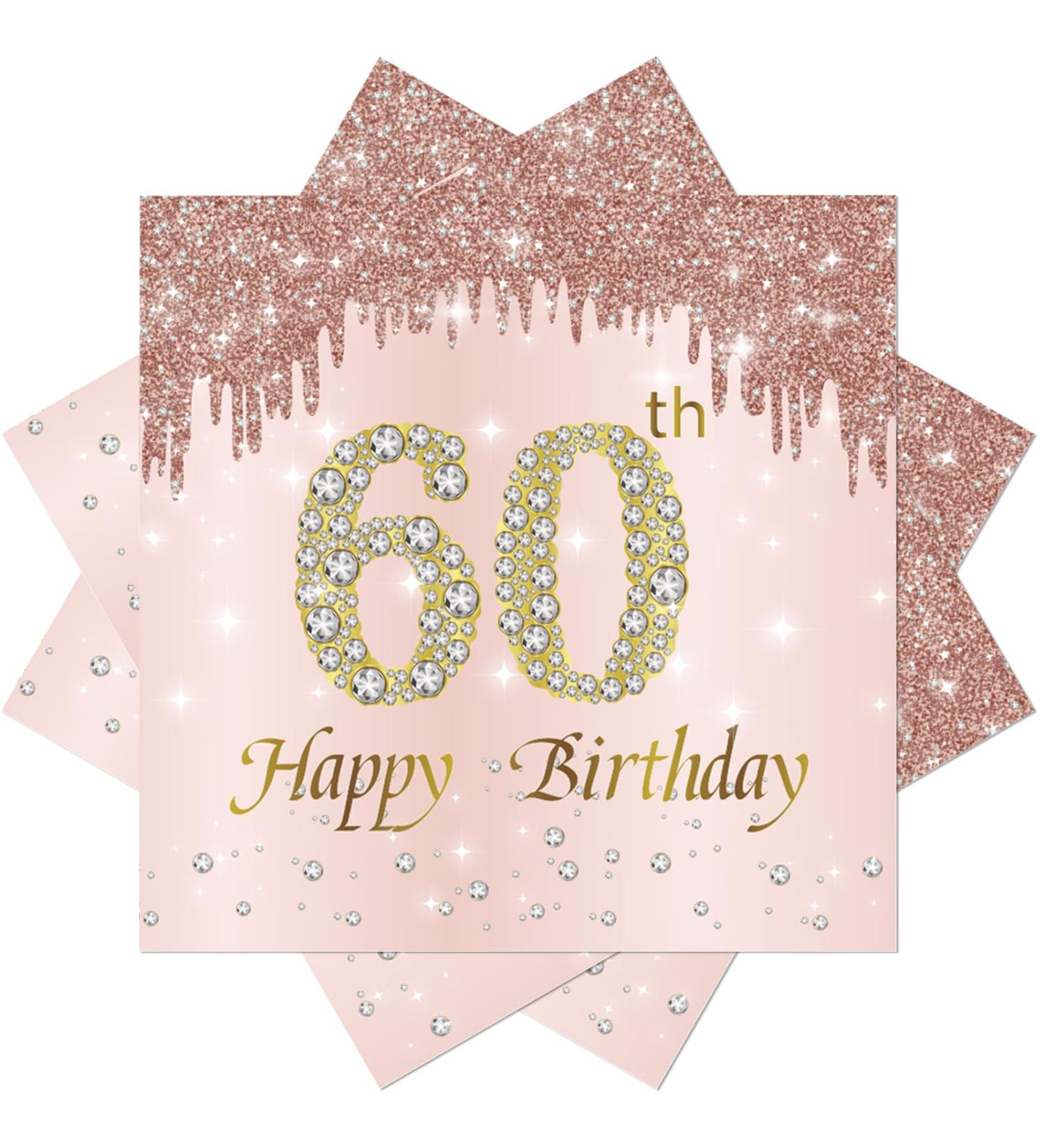 40 Pink Birthday Napkins - 60th Birthday Party Decor | 33x33cm Paper Napkins for Men Women & Girls - Buy Online on GoSupps.com