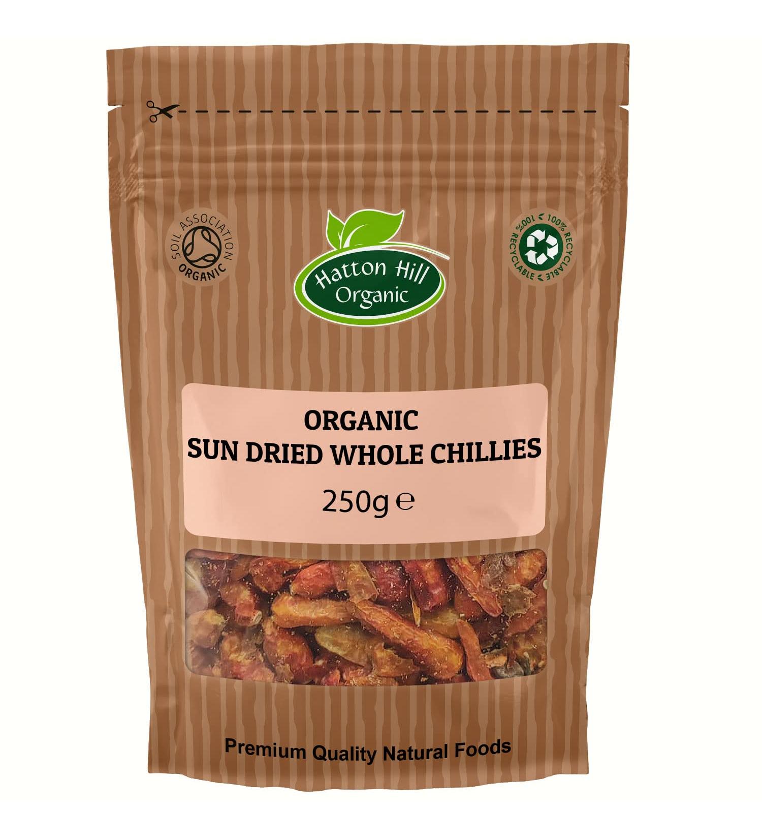 Organic Sun Dried Whole Chillies 250g by Hatton Hill Organic - Free UK Delivery - Buy Online on GoSupps.com