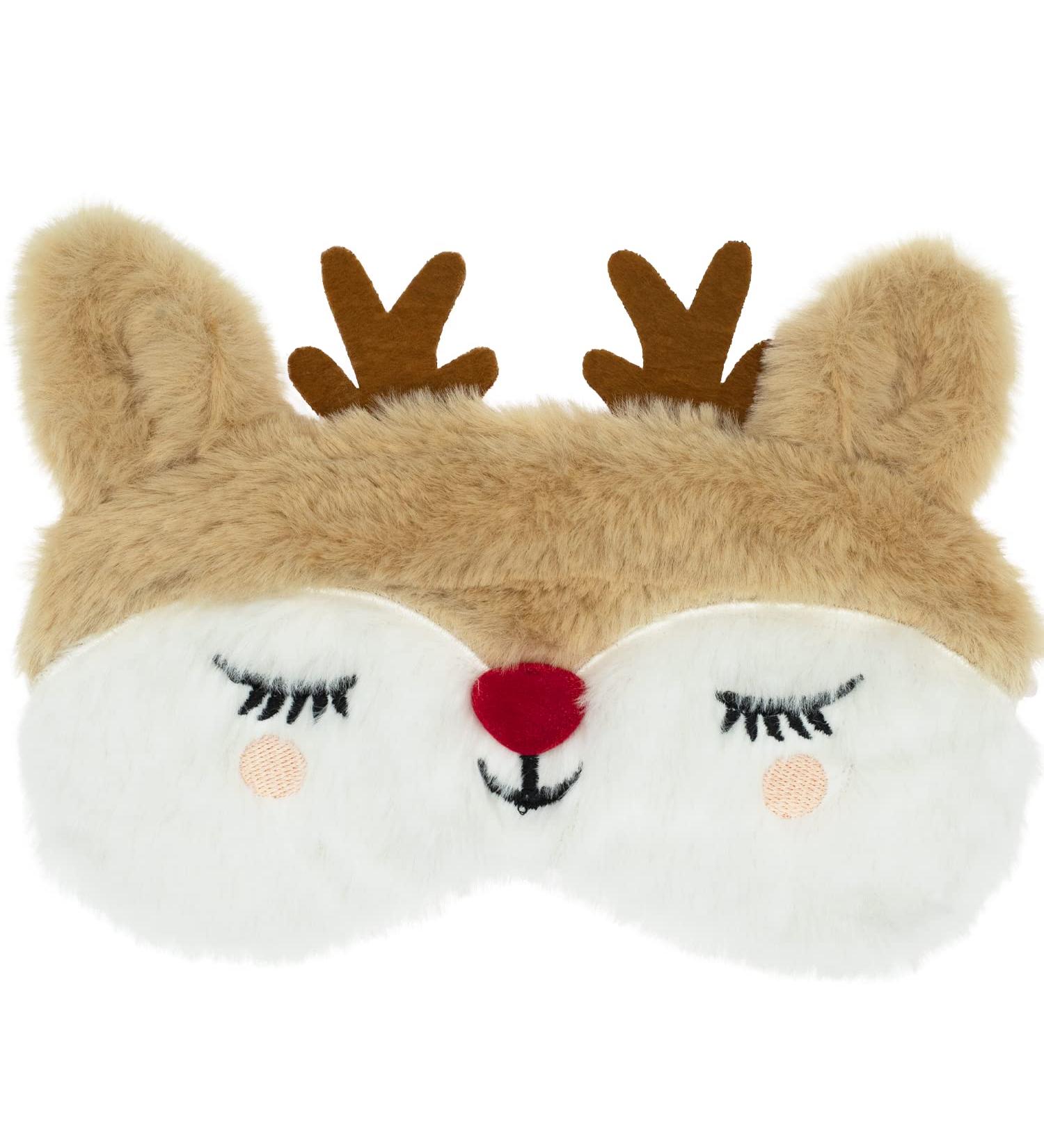 KiiMos Kids Eye Mask - Soft Plush Blindfold Cute Animal Cartoon Sleep Eye Cover for Girls, Teens, Women - Christmas Elk Design - Buy Online on GoSupps.com