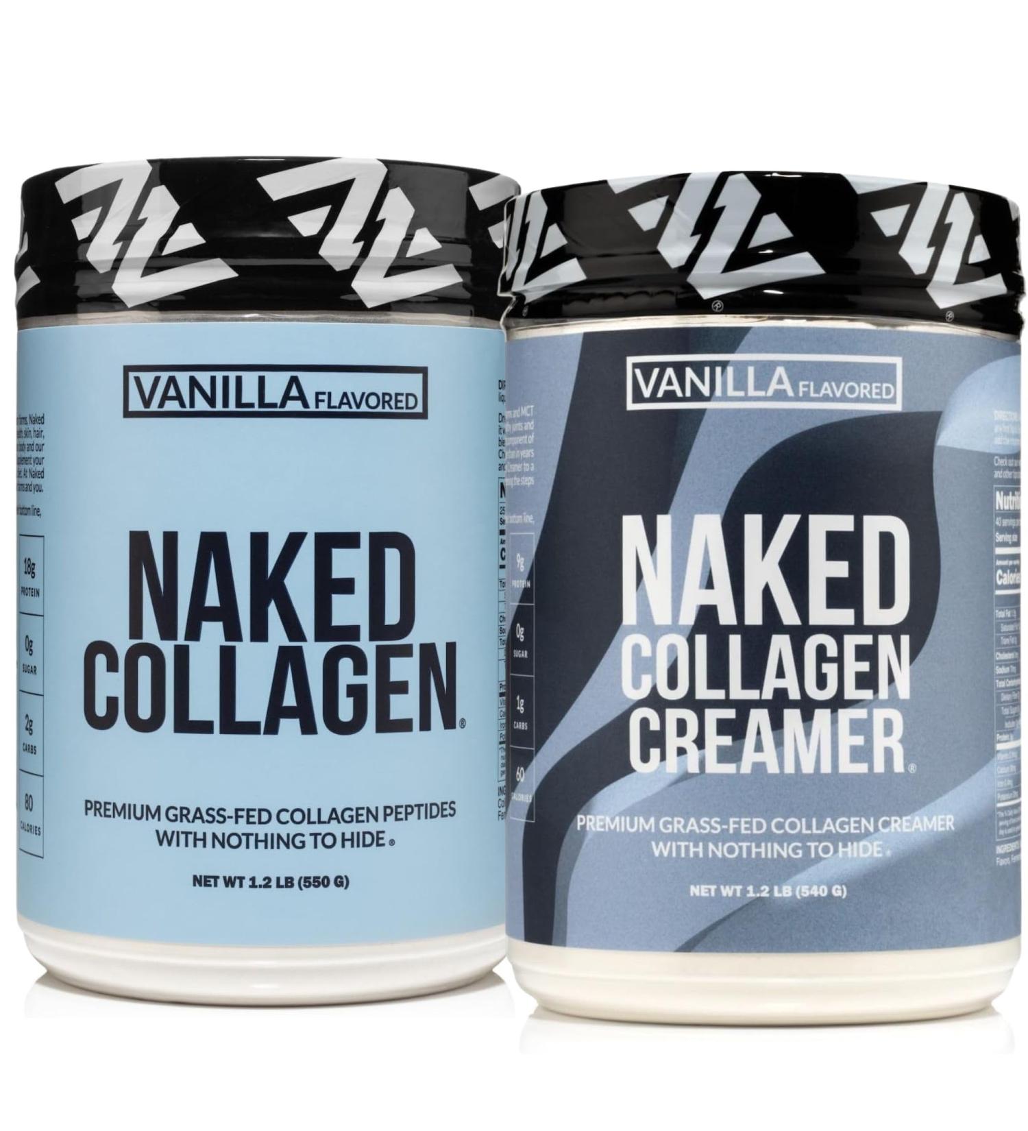 NAKED Vanilla Collagen Peptides 19.4oz (25 Servings) Vanilla Collagen Coffee Creamer (40 Servings) Grass-Fed Pasture-Raised Non-GMO Gluten-Free Dairy-Free - Buy Online on GoSupps.com
