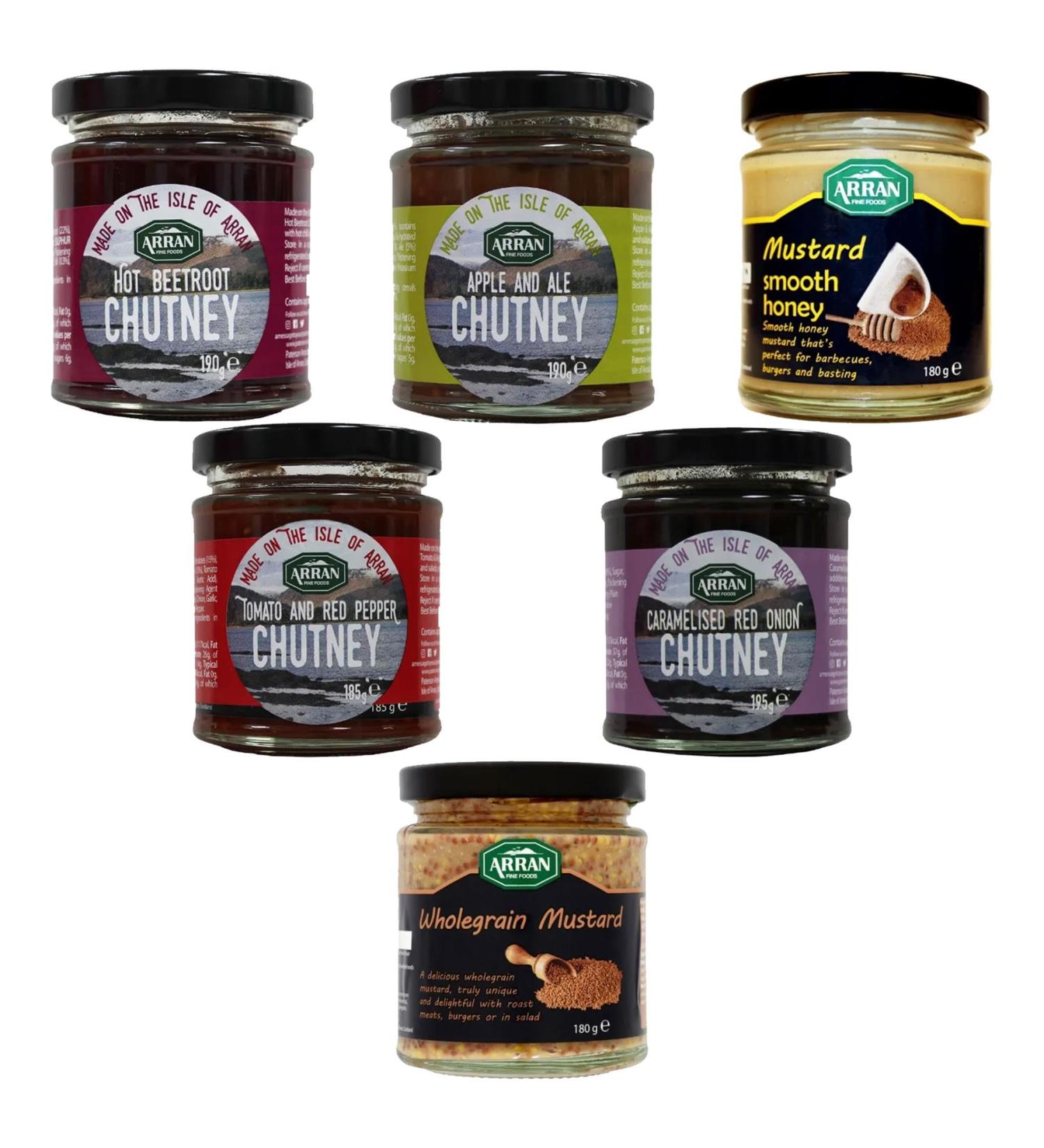 Arran Fine Foods Chutney Pick N Mix - Choose From 6 Flavours | Apple & Arran Ale Hot Beetroot Caramelised Onion Tomato & Red Pepper Smooth Honey Mustard - Pack of 2 - Buy Online on GoSupps.com
