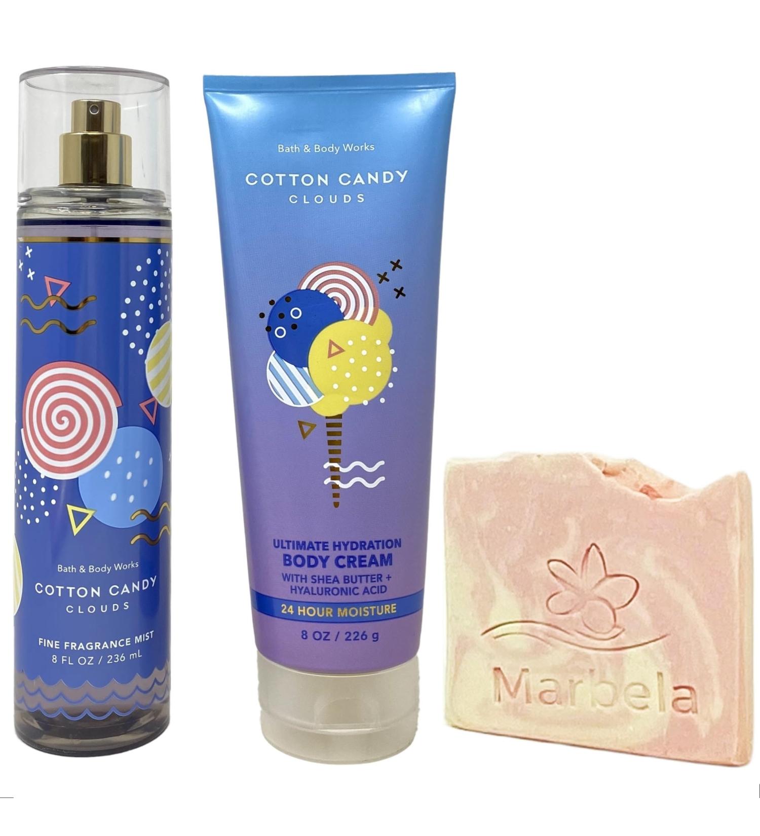 Bath & Body Works Cotton Candy Clouds Duo Set - Fragrance Mist and Body Cream with a Himalayan Salts Springs Sample Soap. - Buy Online on GoSupps.com