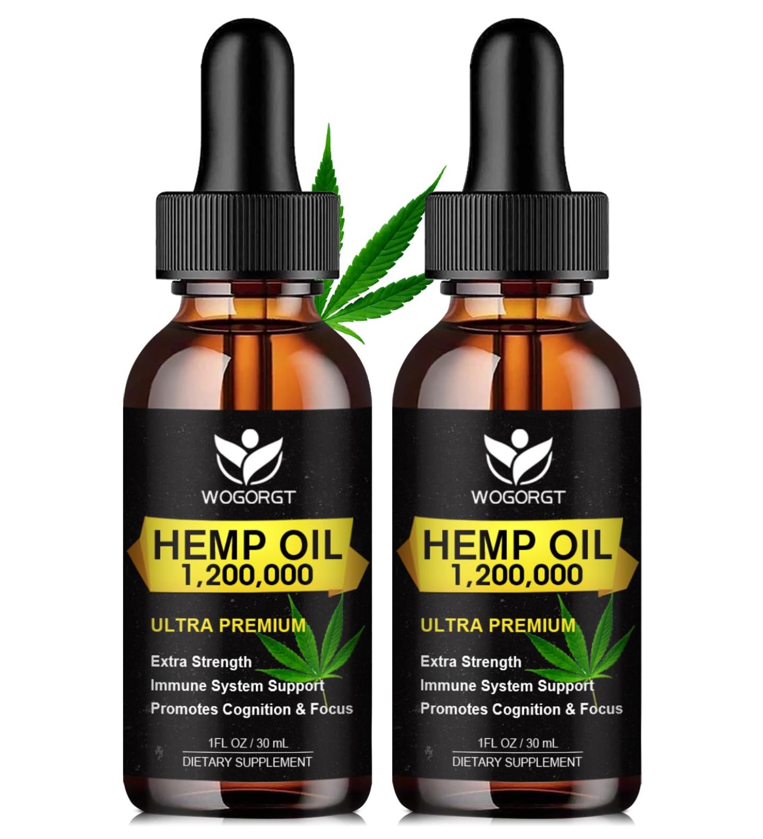(2 Pack) Organic Hemp Oil - 100% Natural Hemp Oil Extract Calming Sleep Relaxation Immune Support Rich in Omega 3 6 9 Fatty Acids Vegan - 30mL 1 Fl Oz (Pack of 2) - Buy Online on GoSupps.com