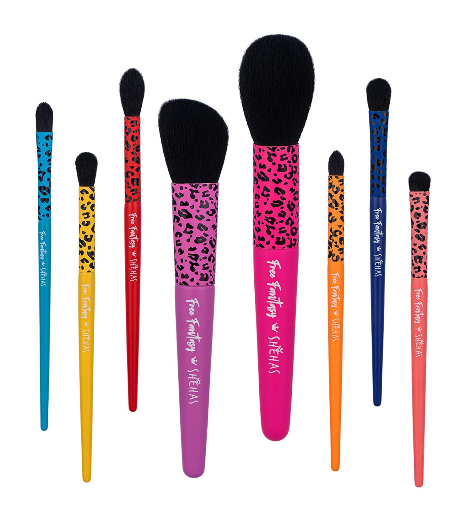 SHE HAS 8-Piece Colorful Makeup Brush Set for Beginners - Premium Synthetic Brushes for Face, Powder, Blush, Contour, Concealer, Eyeshadow - Leopard Print Design - Buy Online on GoSupps.com