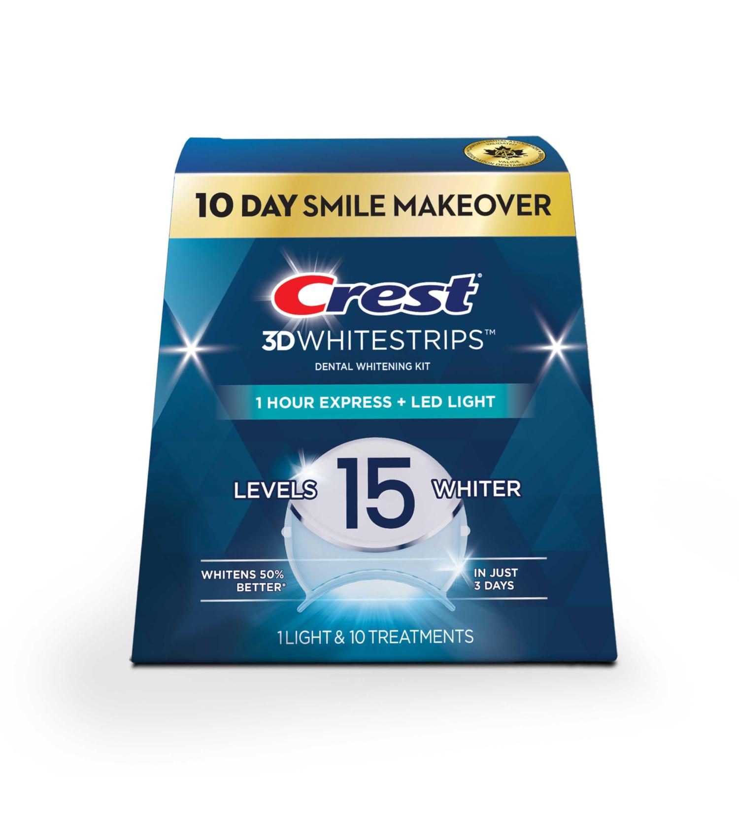 Crest 3D Whitestrips 10 Day Smile Makeover At-Home Teeth Whitening Kit 10 Treatments + 1 LED Light 15 Levels Whiter Tooth Whitener - Buy Online on GoSupps.com