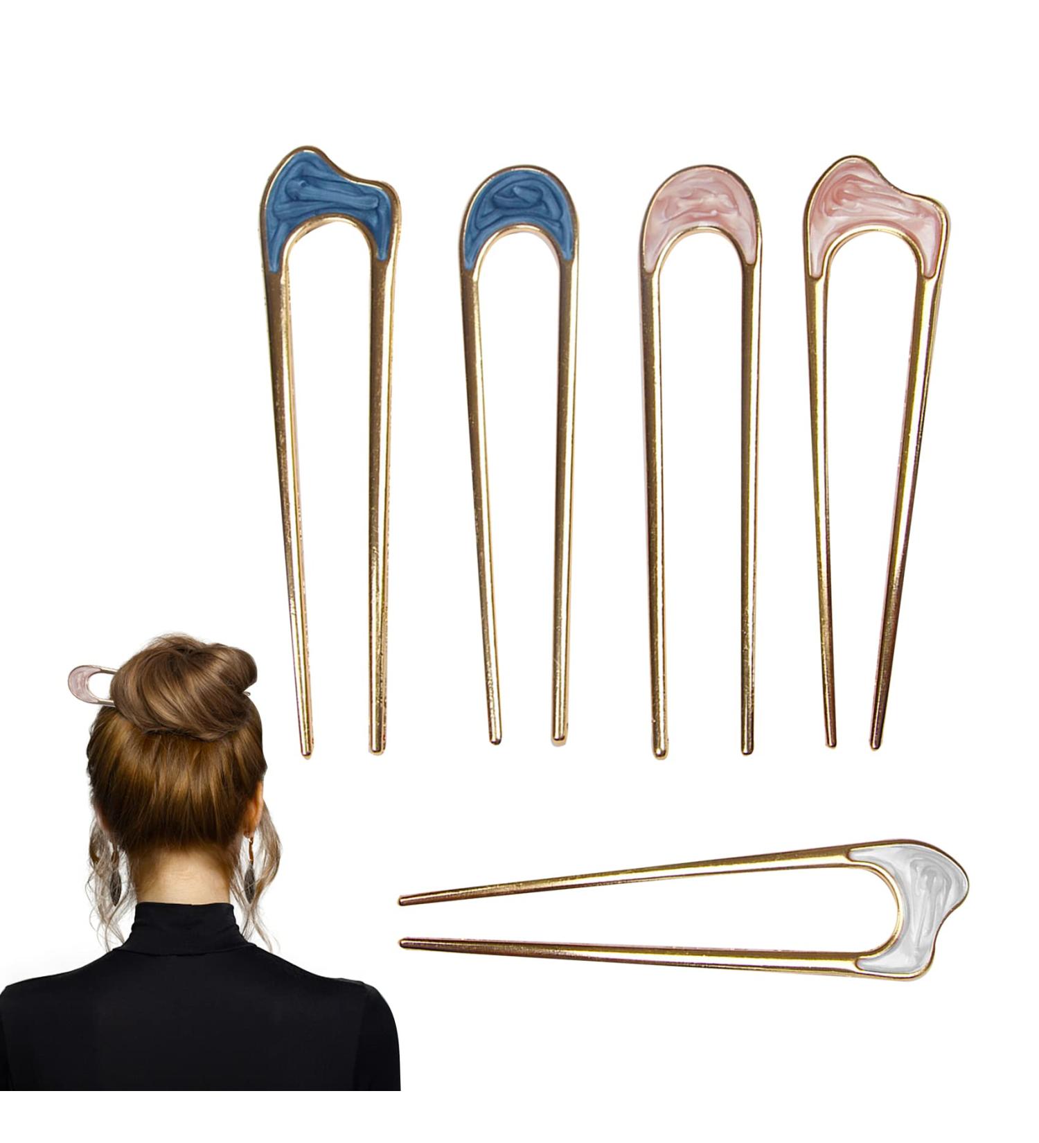 Vintage 5-Piece Metal U-Shaped Hairpin Set for Elegant Hair Styling - French Chignon Pins for Women and Girls - Buy Online on GoSupps.com