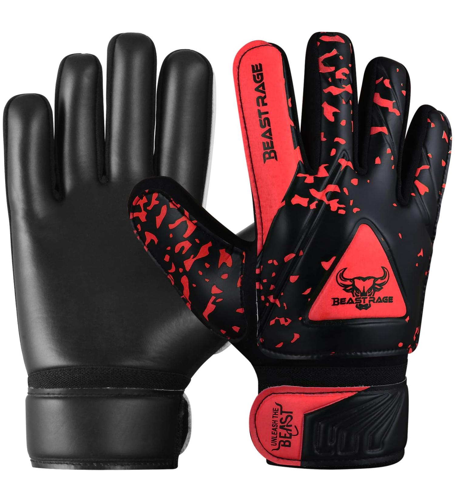 Beast Rage Goalkeeper Gloves for Kids | Youth Football Gloves with Double Wrist Support & Strong Grip | Size 4 (Ages 6-9) - Red - Buy Online on GoSupps.com