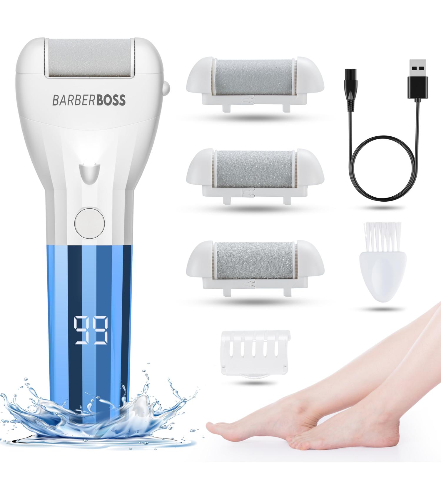 BarberBoss Electric Foot File Hard Skin Remover - Feet Hard Skin Remover Electric Foot Files for Hard Skin Premium Callus Remover for Feet Comprehensive Pedicure Set for Feet QR-5085 Blue/White - Buy Online on GoSupps.com
