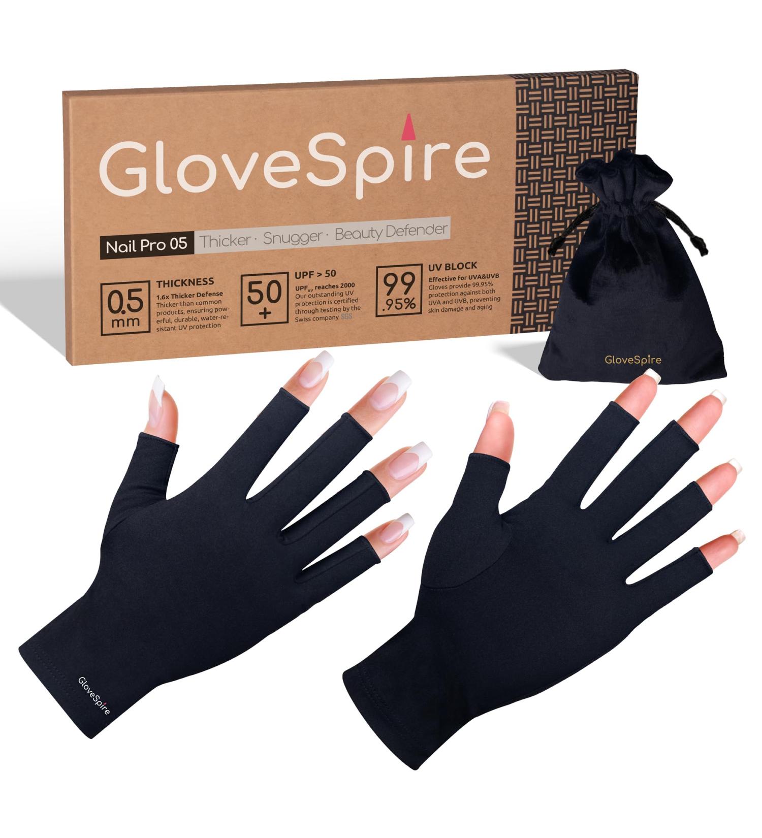 Small Hands UV Gloves for Nails | UPF50+ UV Protection Fingerless Gloves for Women | Anti UV Light Gel Manicure - Extra Small Black - Buy Online on GoSupps.com